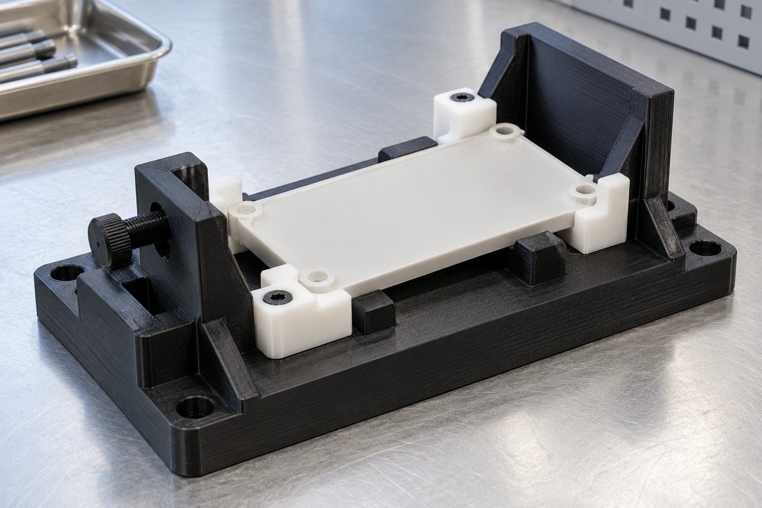 Jigs & Fixtures — Process & Material — Illustrative plastic printed-part concept.