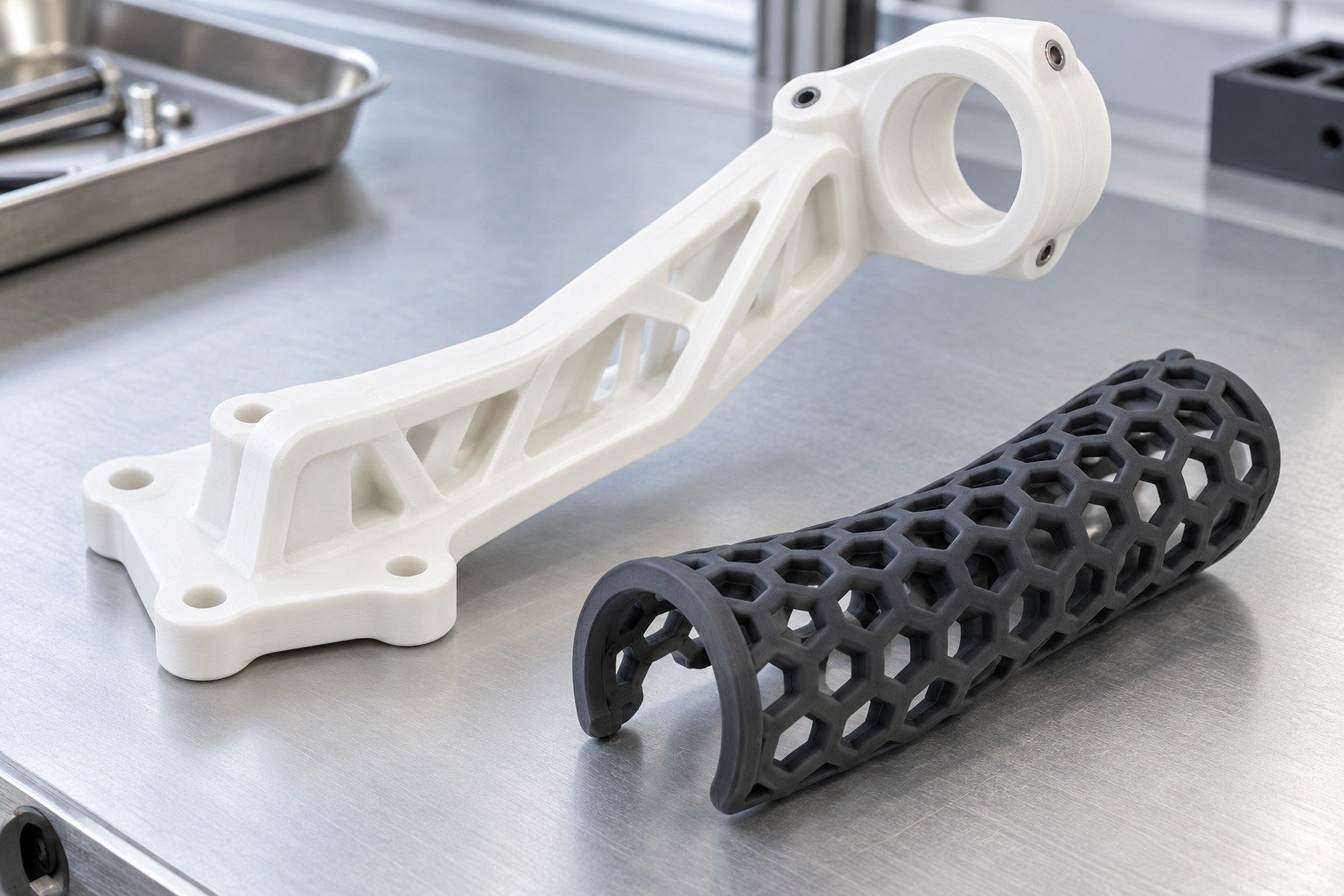 Functional Brackets — Process & Material — Illustrative plastic printed-part concept.