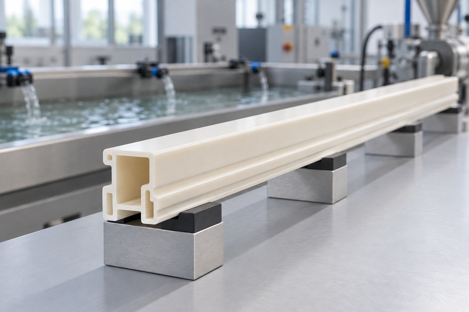 Cooling & Shrinkage — illustrative plastic extrusion section