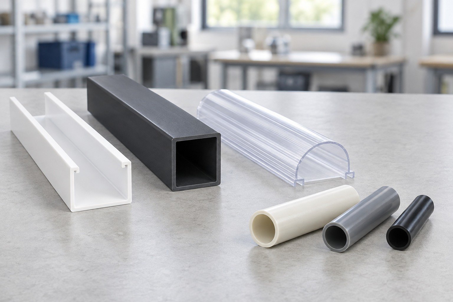 Rigid and transparent plastic profiles with hollow polymer sleeves
