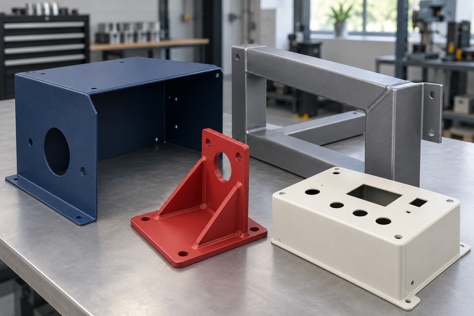 Powder-coated industrial enclosure, welded frame, mounting bracket and formed control panel