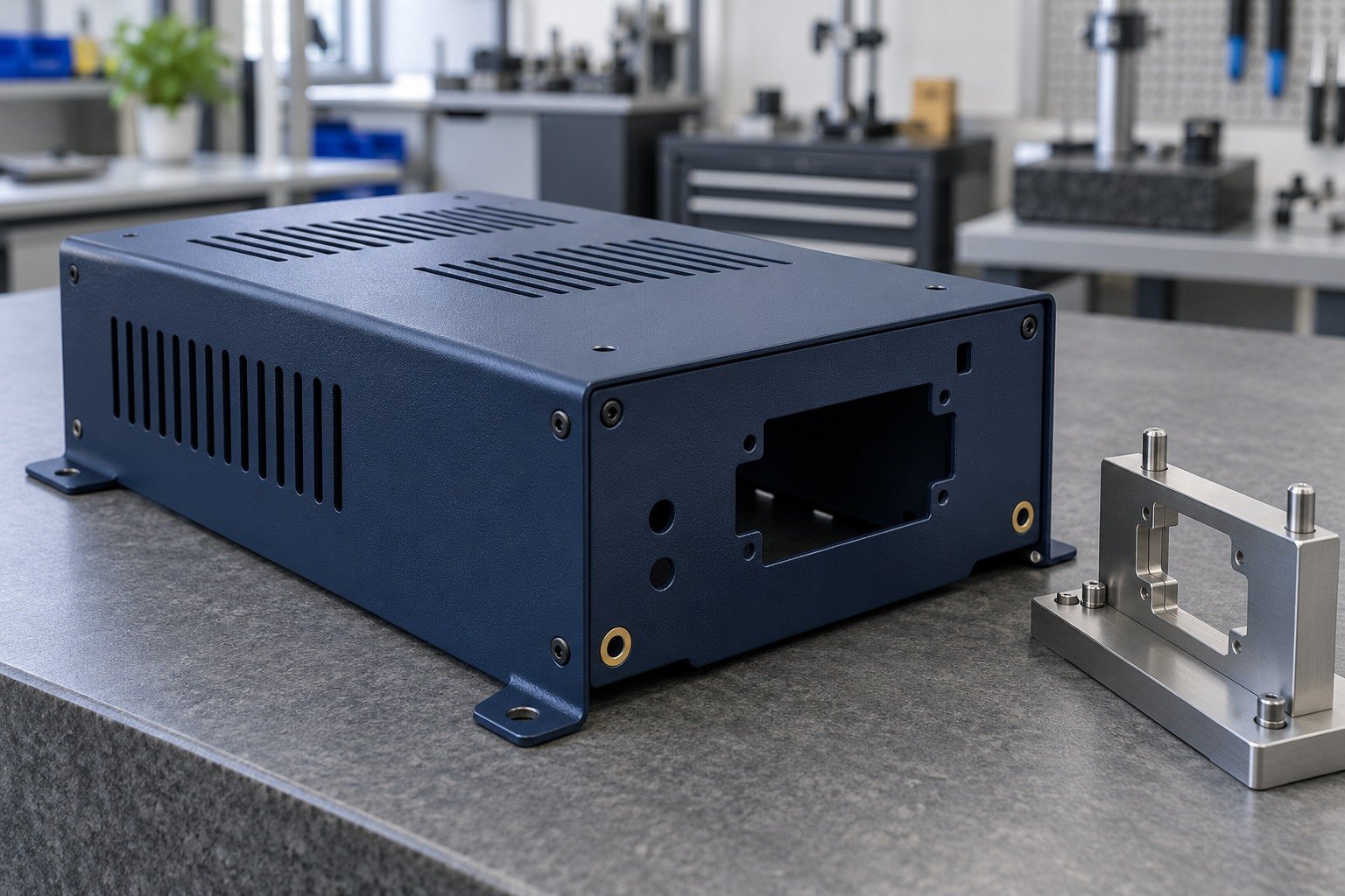 Enclosures & Cabinets — Acceptance — illustrative powder-coated metal component
