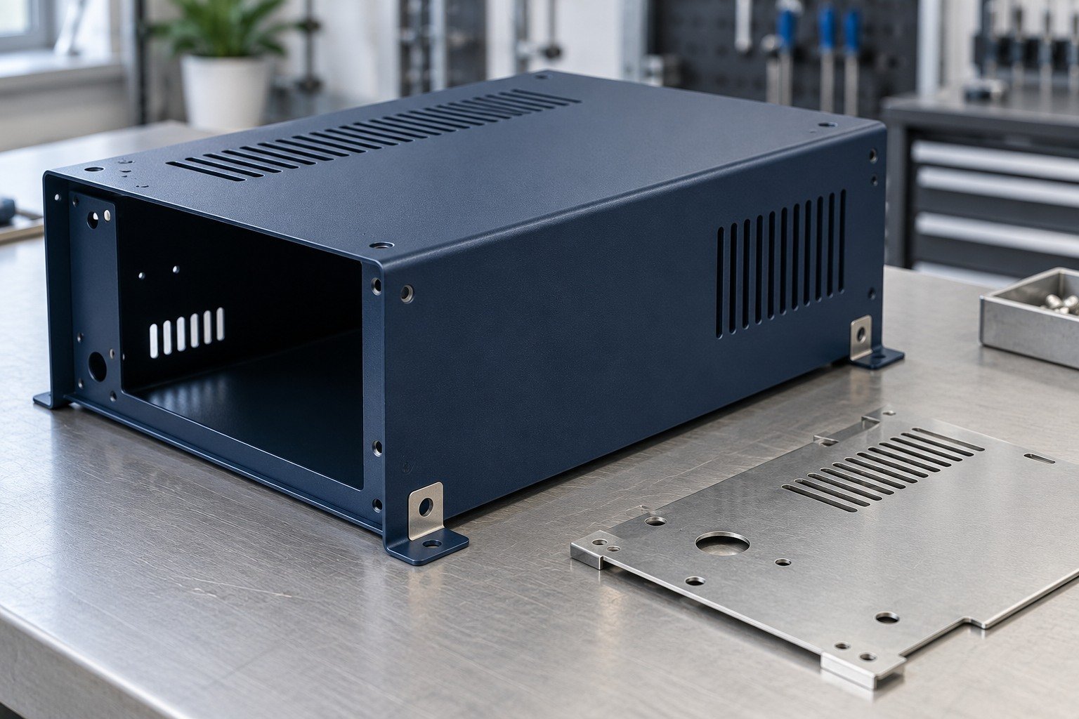 Enclosures & Cabinets — Coating System — illustrative powder-coated metal component