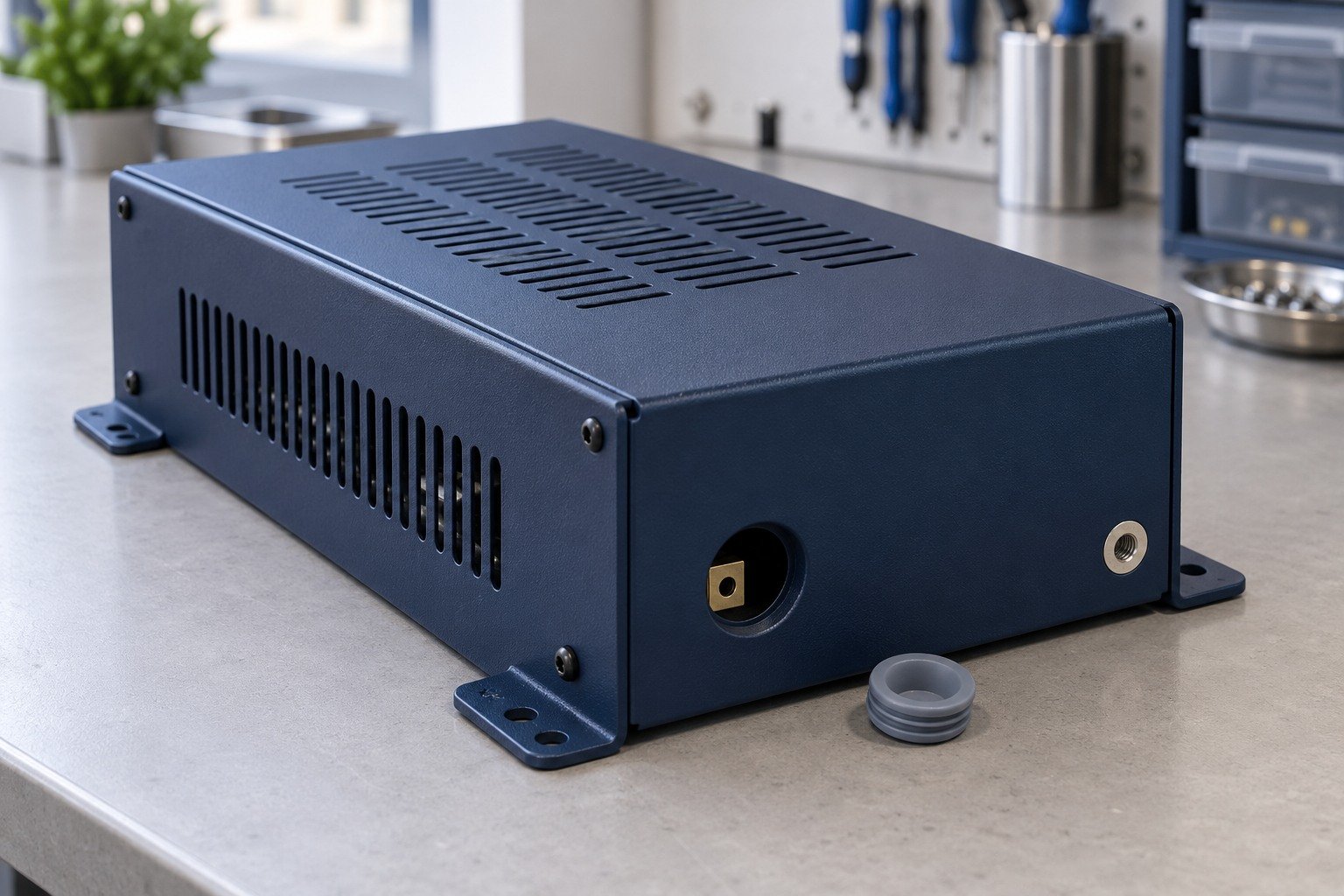 Enclosures & Cabinets — Masking Plan — illustrative powder-coated metal component