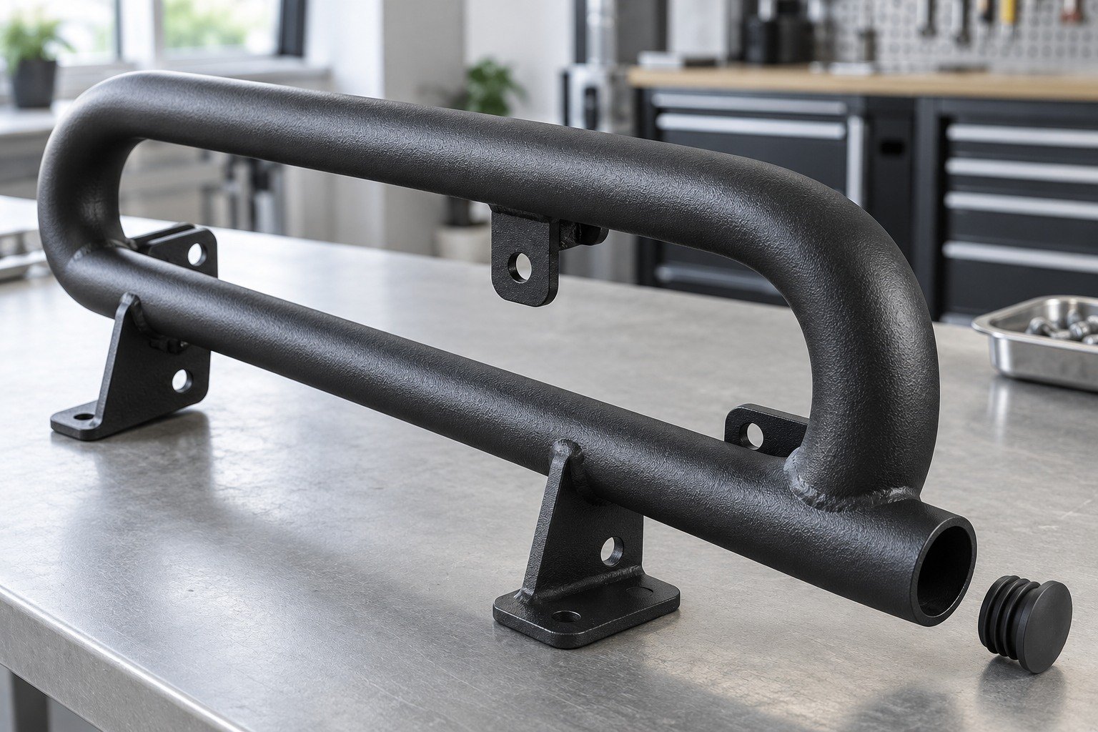 Tube Guards — Masking Plan — illustrative powder-coated metal component