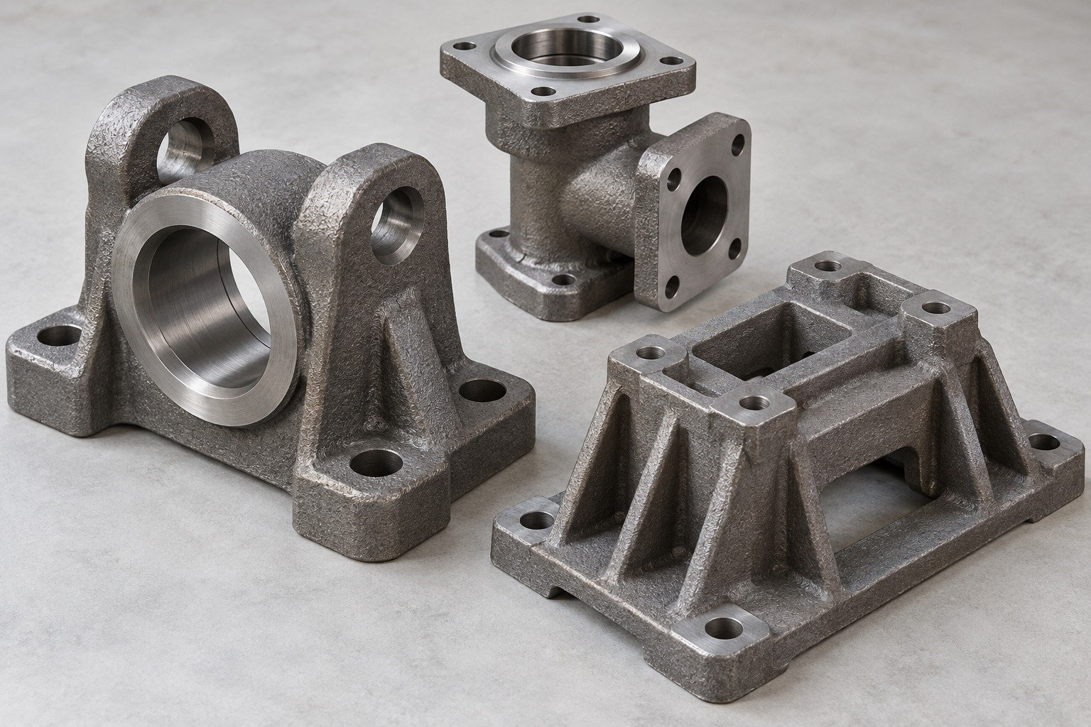 Distinct cast support, valve and pump component concepts.