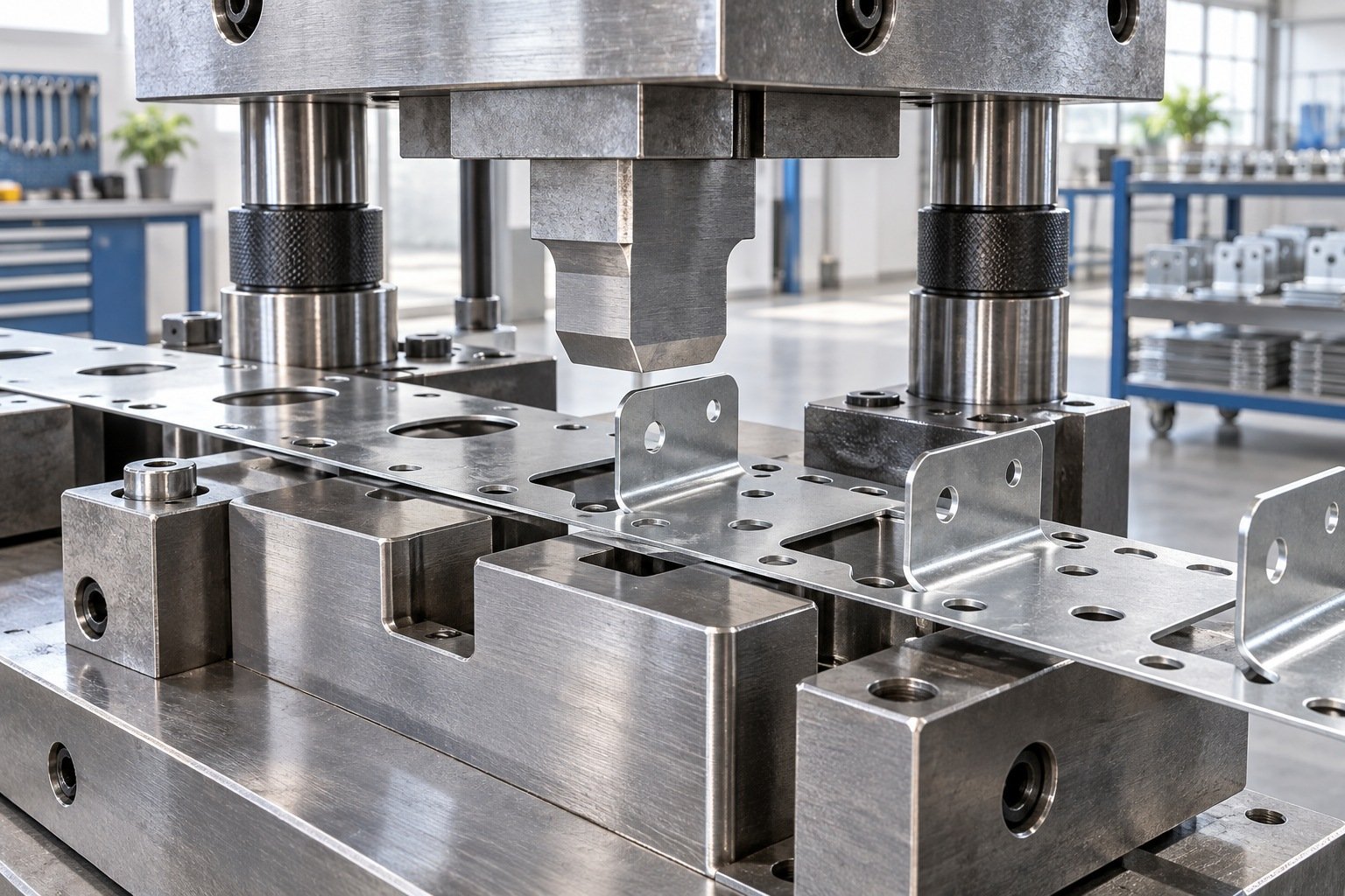 Stamping tool working with a pierced metal strip