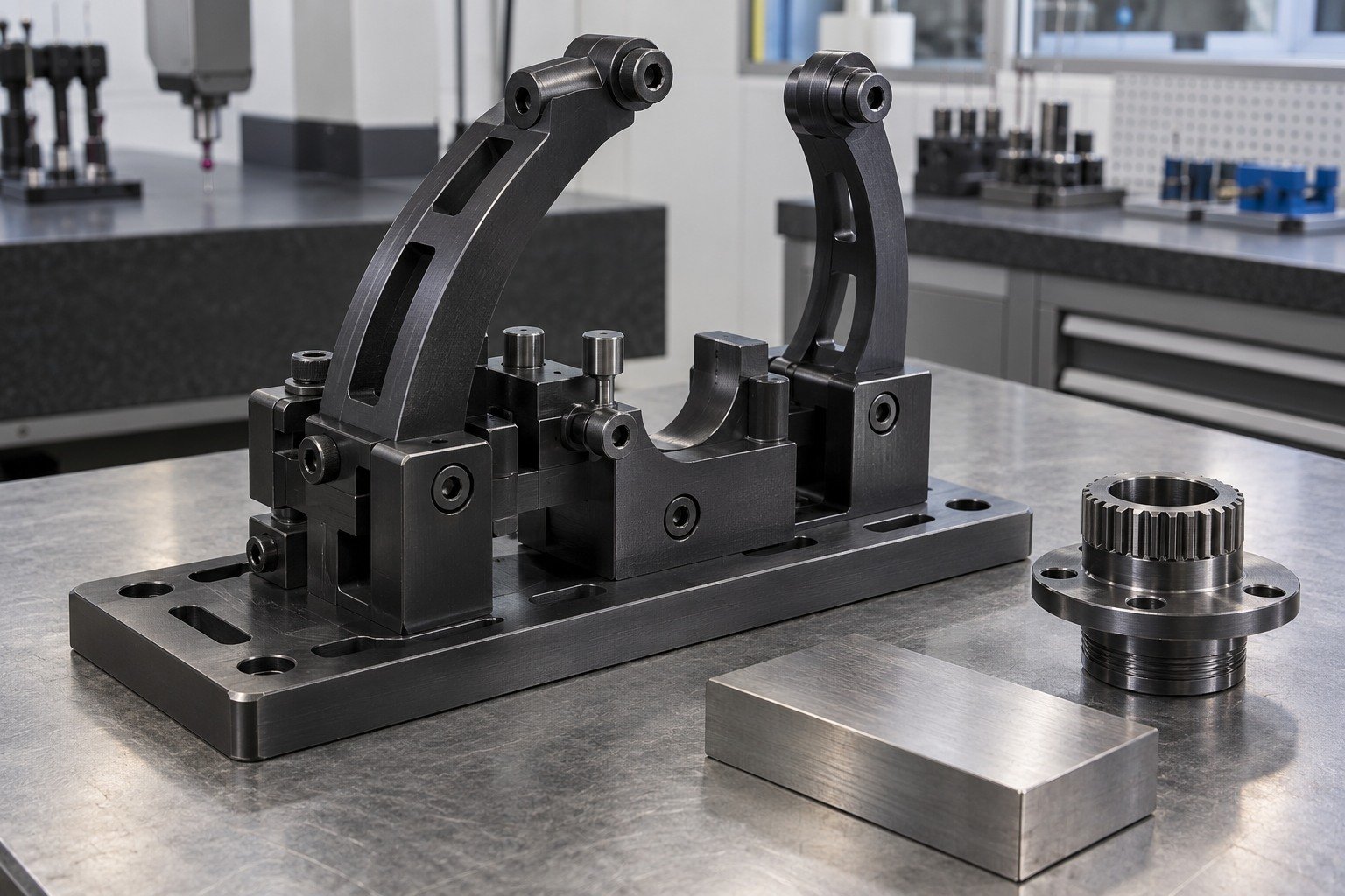 Your Custom Part — Steel & Route — illustrative blackened steel component