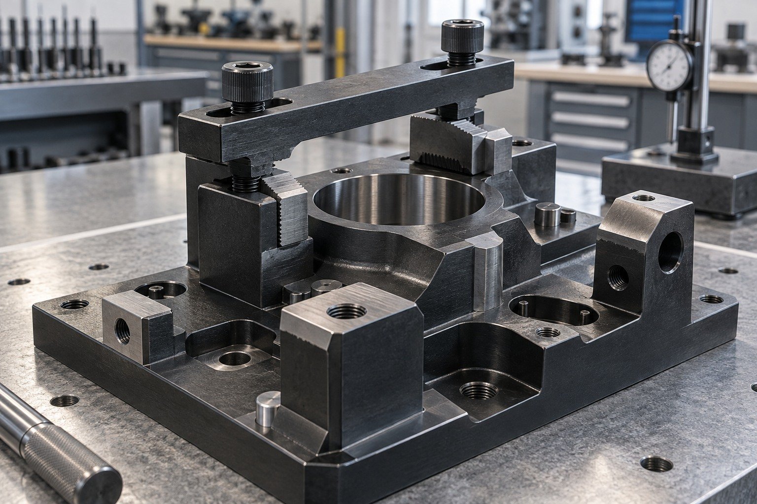Locating Fixtures — illustrative blackened steel component