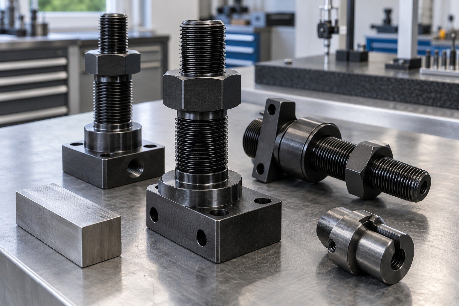 Fasteners & Threads — Steel & Route — illustrative blackened steel component