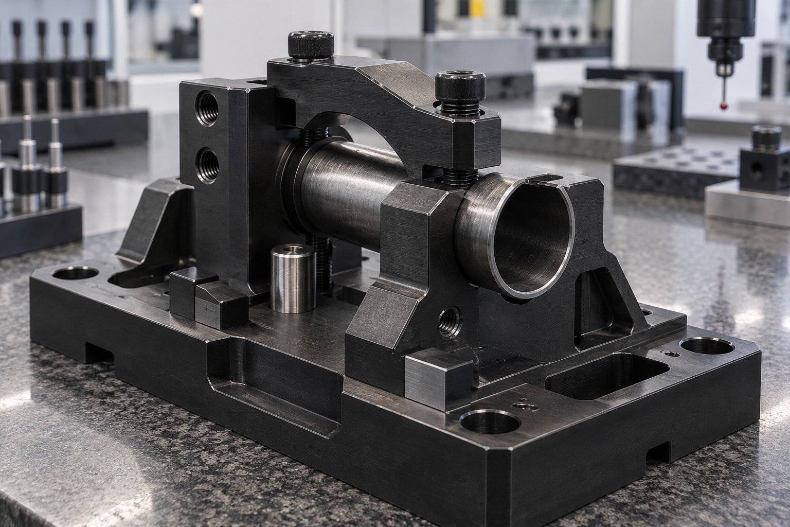 Fixtures & Tooling — Your Part — illustrative blackened steel component