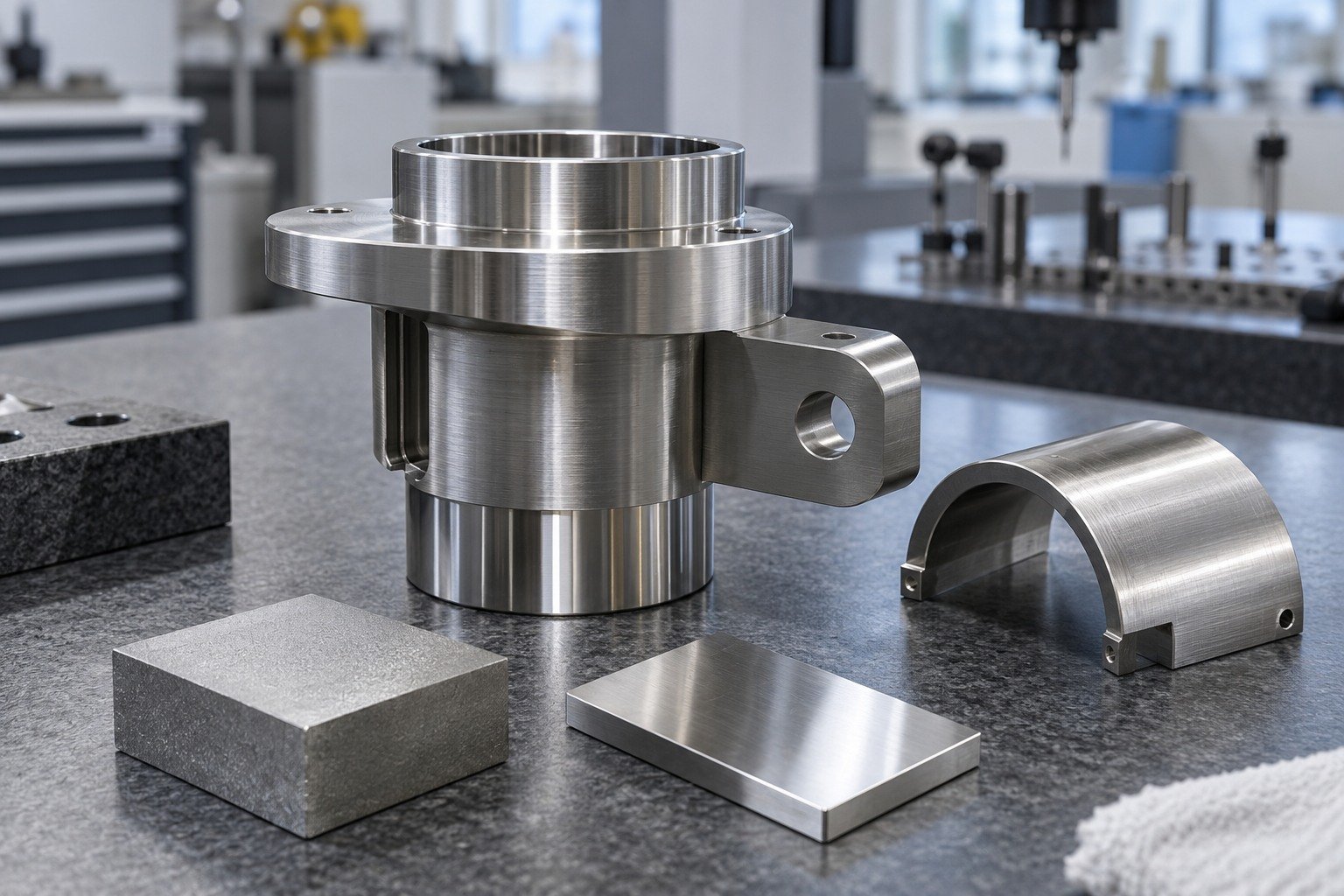 Cylindrical Parts — Material & Finish — illustrative brushed or mechanically polished metal component