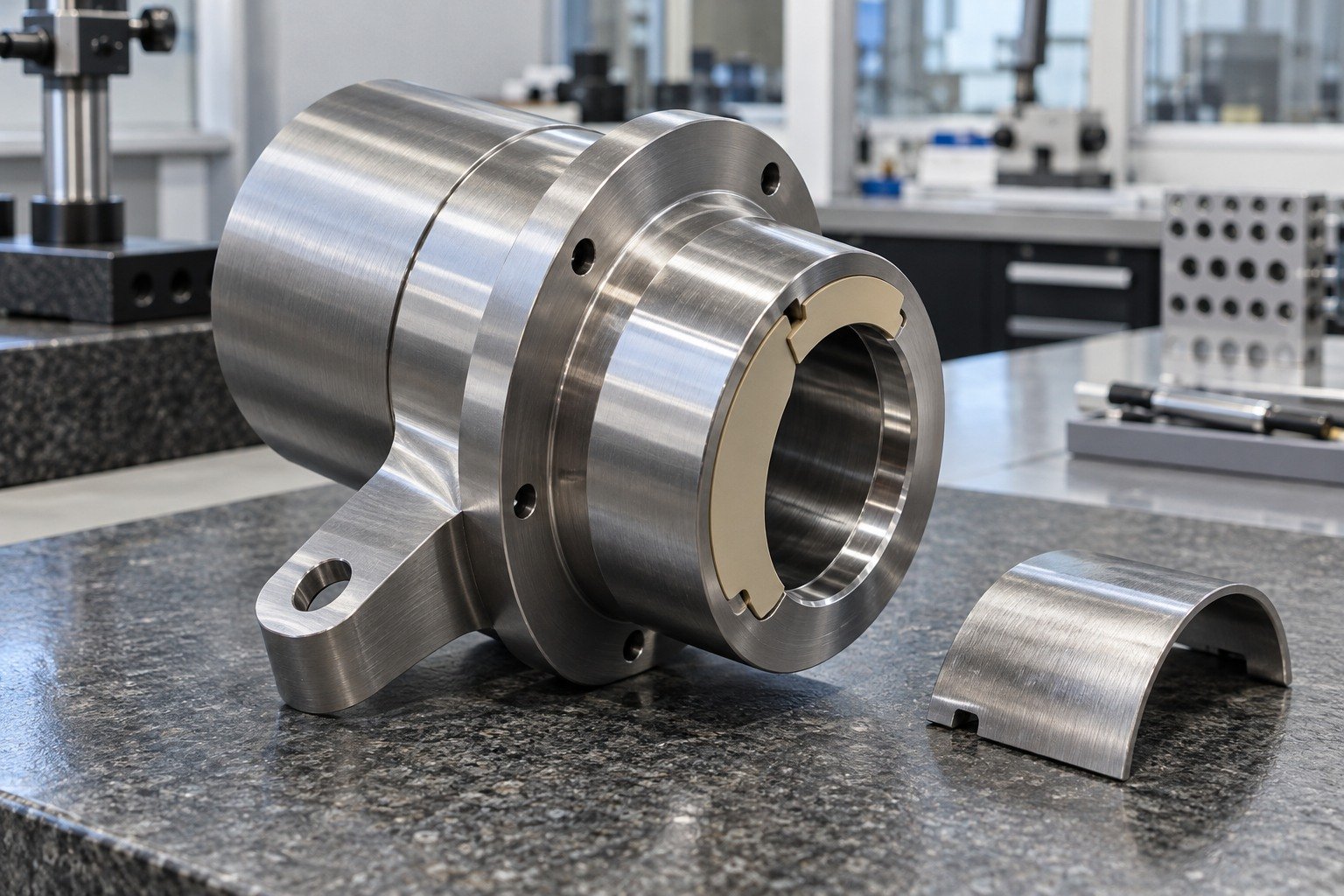 Cylindrical Parts — Grain & Access — illustrative brushed or mechanically polished metal component