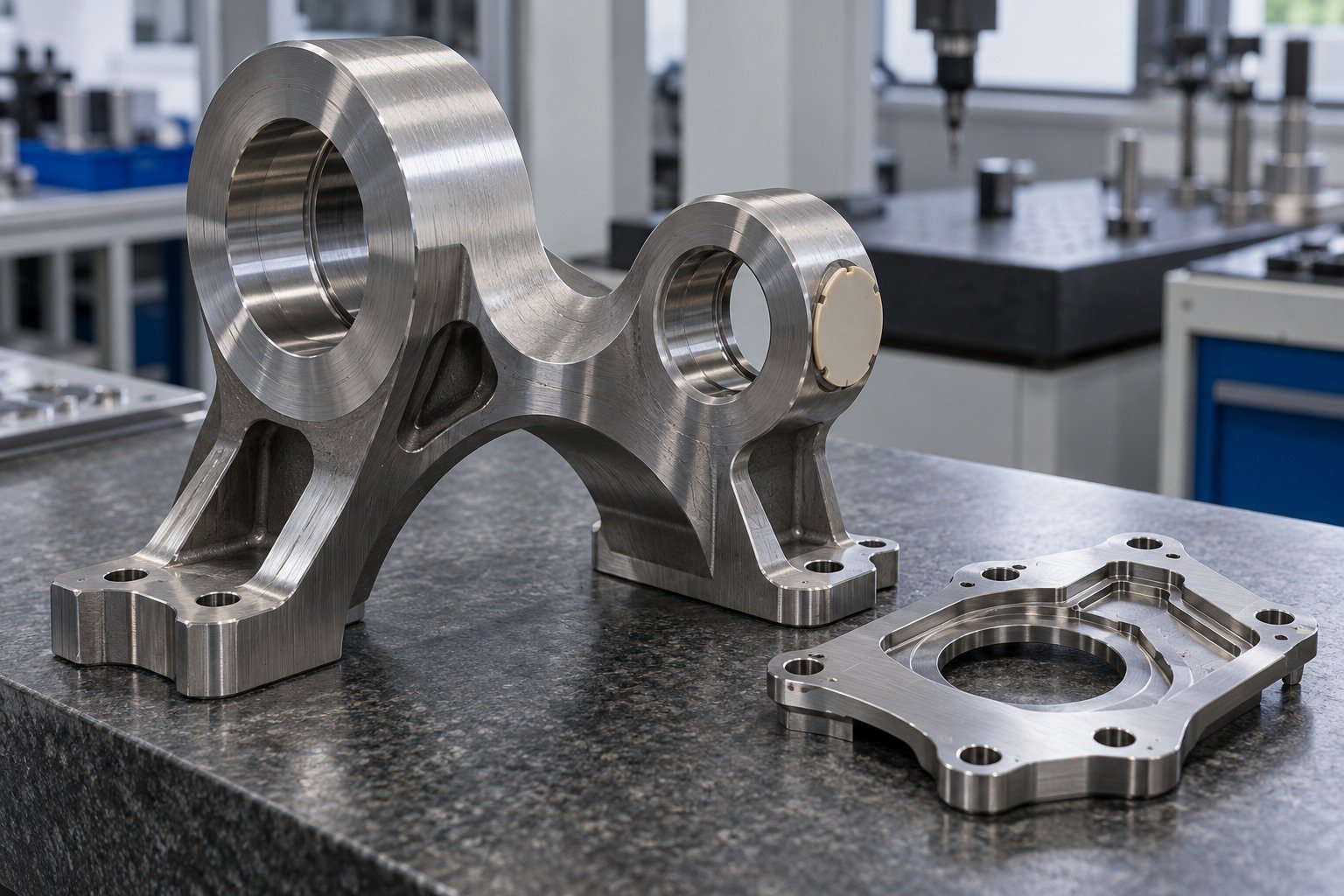Your Custom Part — Grain & Access — illustrative brushed or mechanically polished metal component