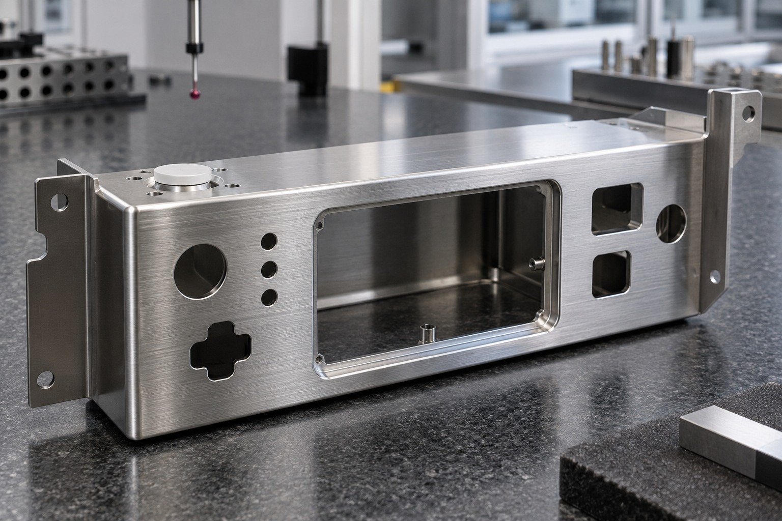 Panels & Fascias — Grain & Access — illustrative brushed or mechanically polished metal component