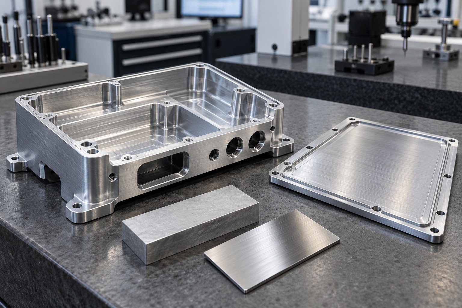Enclosures & Covers — Material & Finish — illustrative brushed or mechanically polished metal component