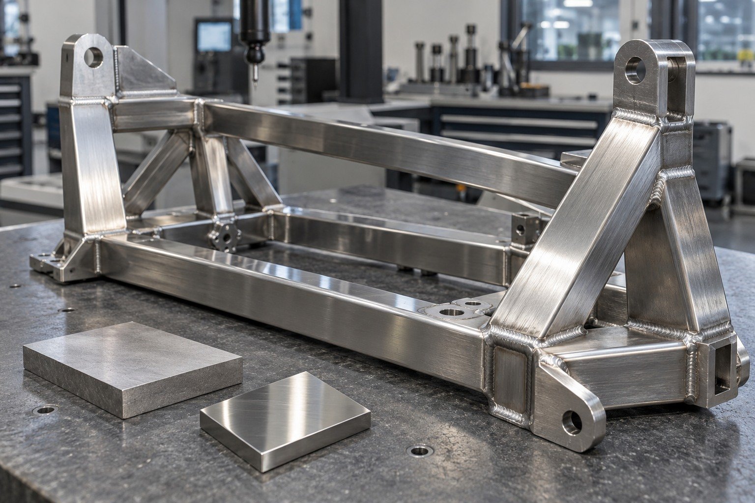 Welded Assemblies — Material & Finish — illustrative brushed or mechanically polished metal component