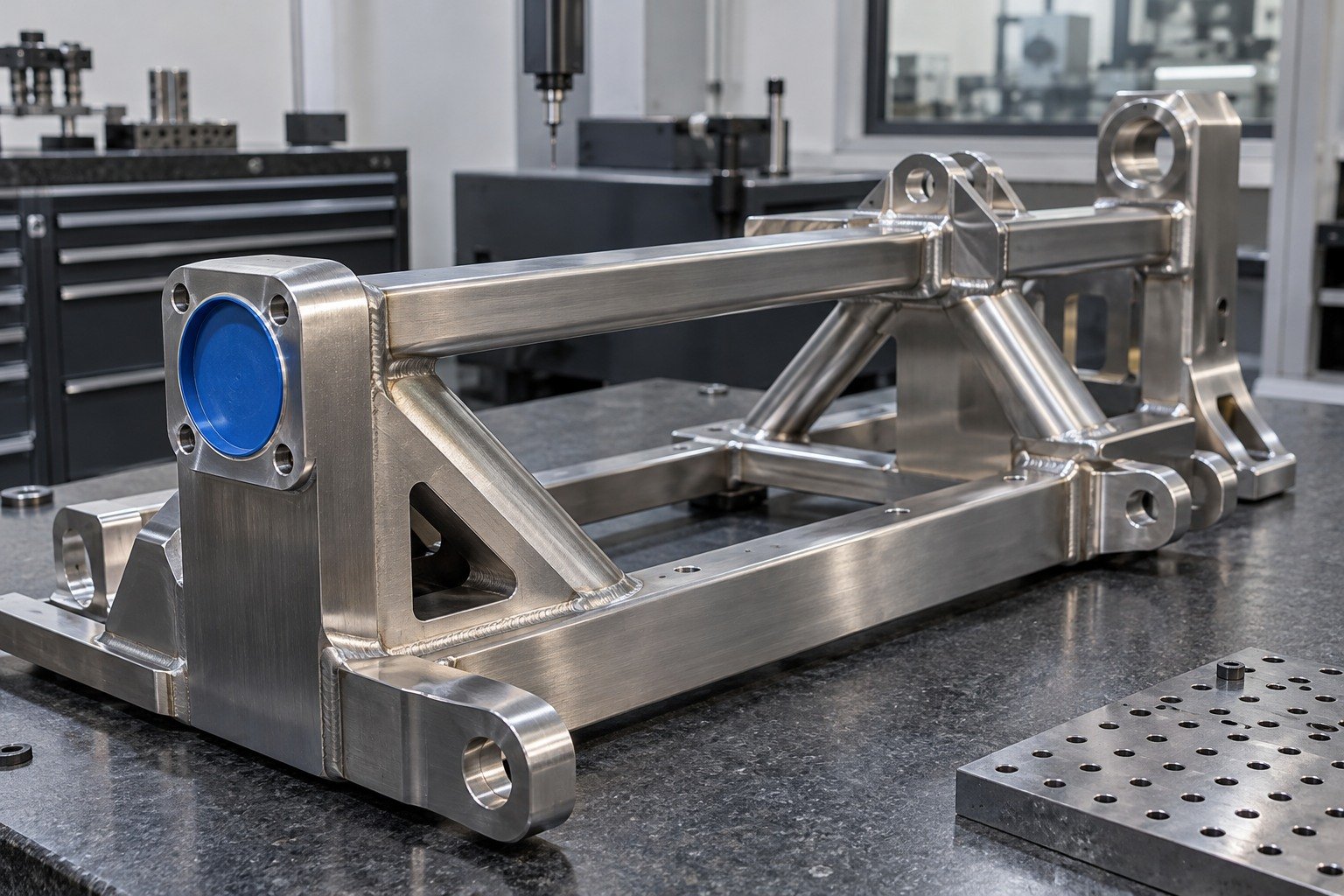 Welded Assemblies — Grain & Access — illustrative brushed or mechanically polished metal component