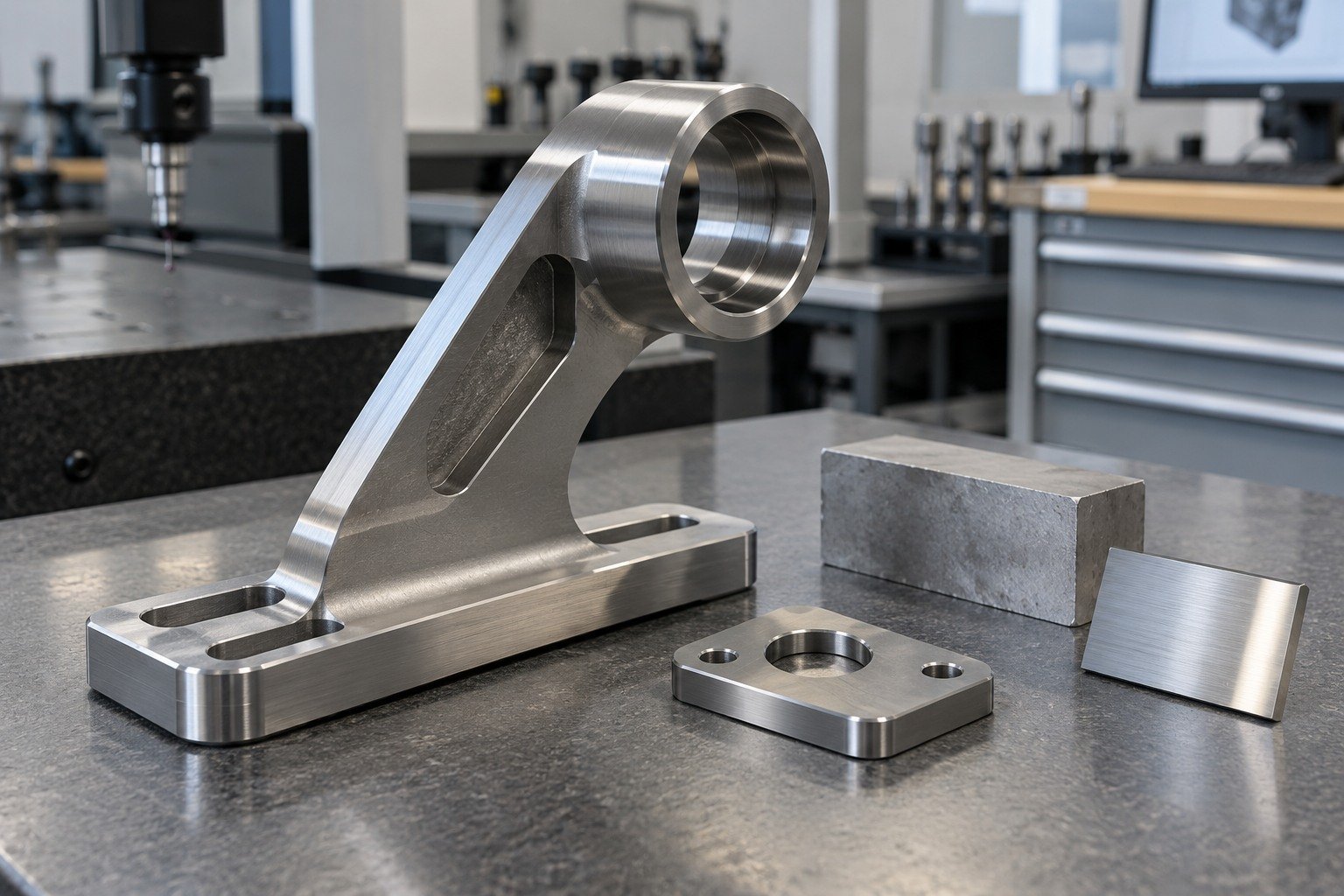 Brackets & Mounts — Material & Finish — illustrative brushed or mechanically polished metal component
