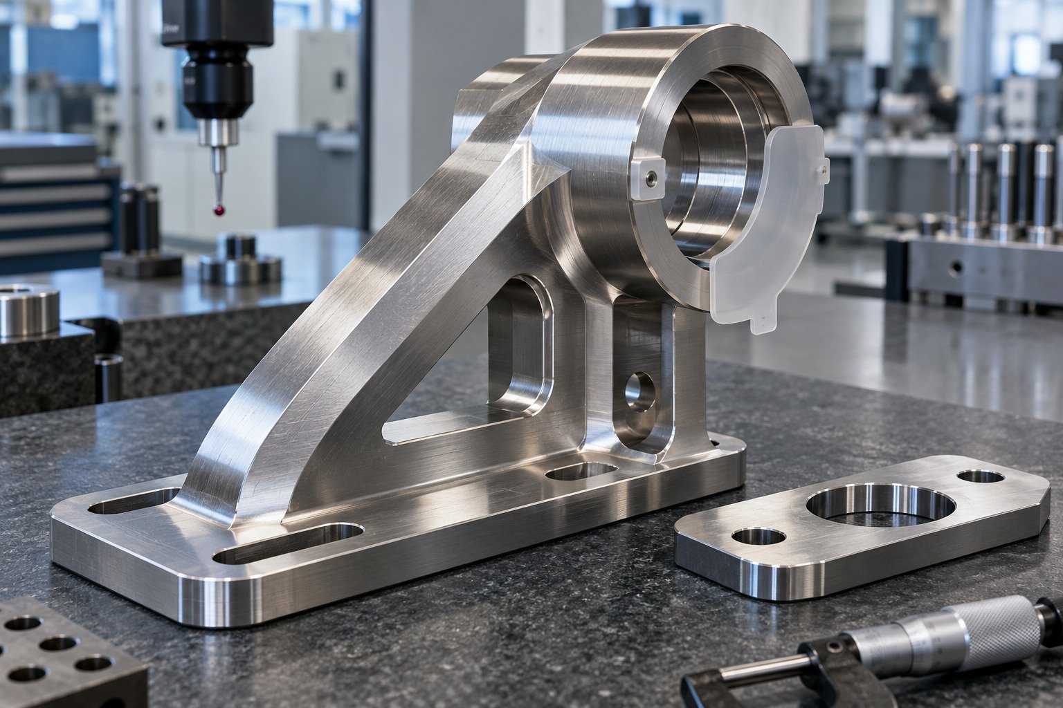 Brackets & Mounts — Grain & Access — illustrative brushed or mechanically polished metal component
