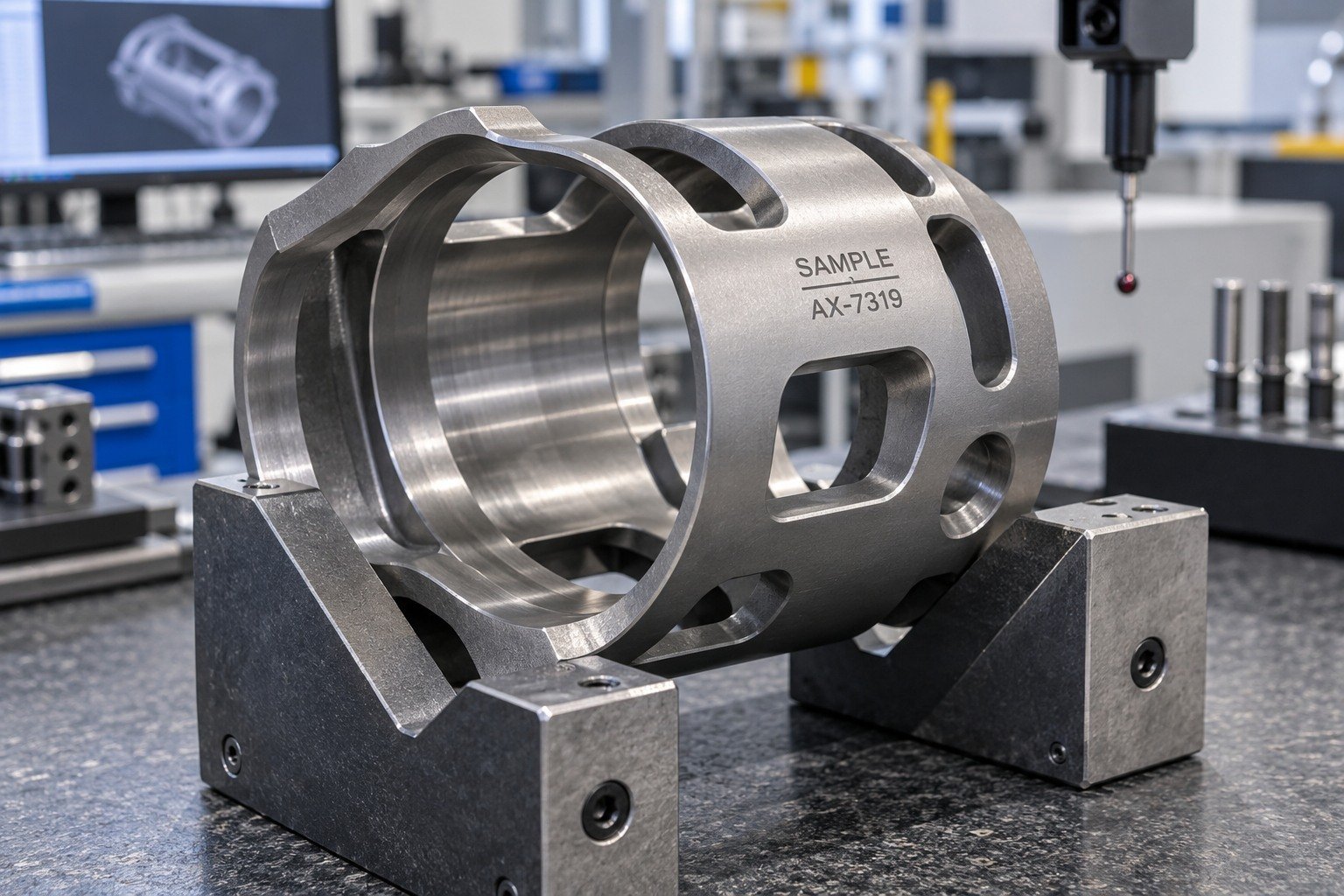 Curvature & Access — illustrative industrial laser-marked component