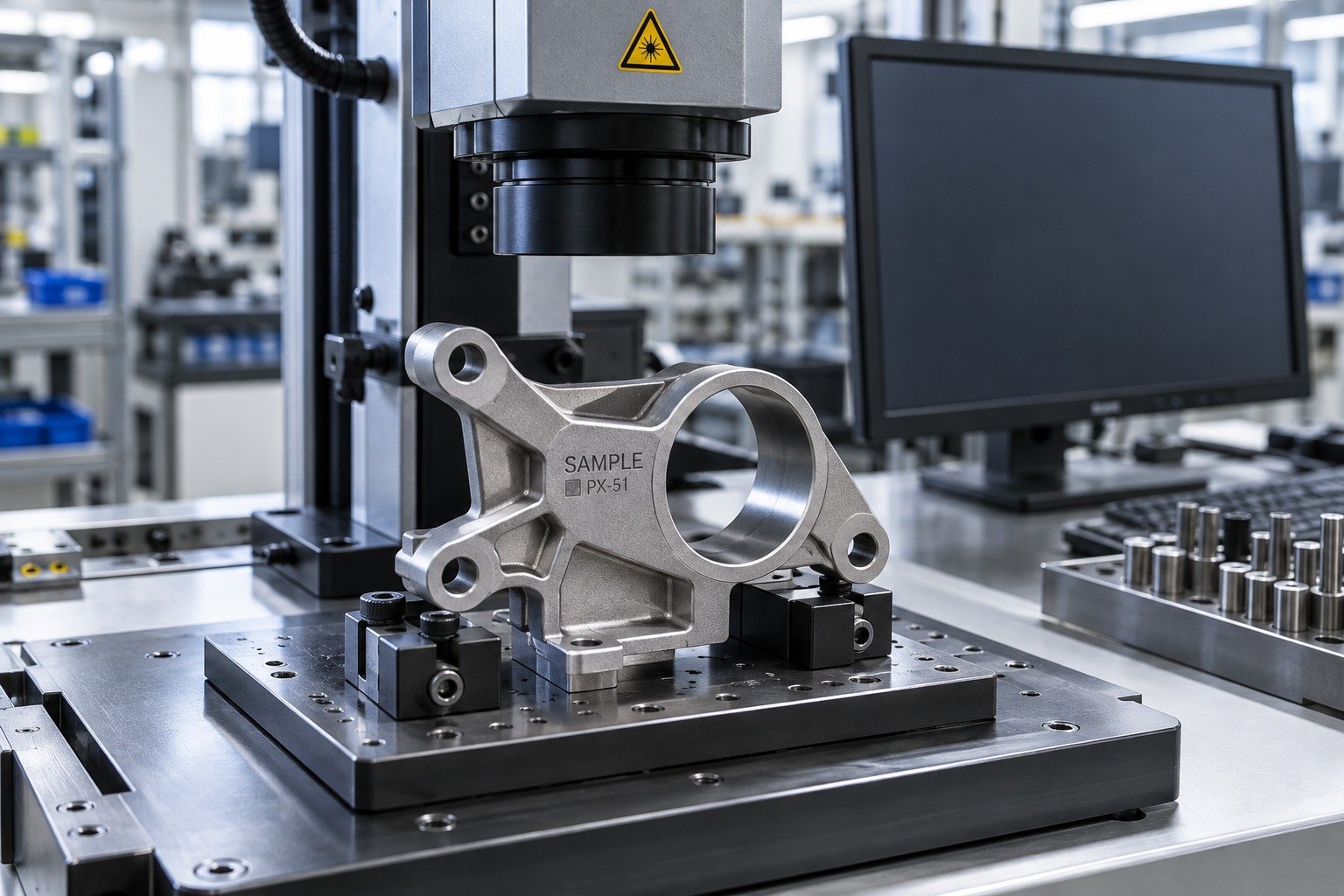Inspect & Confirm — illustrative industrial laser-marked component