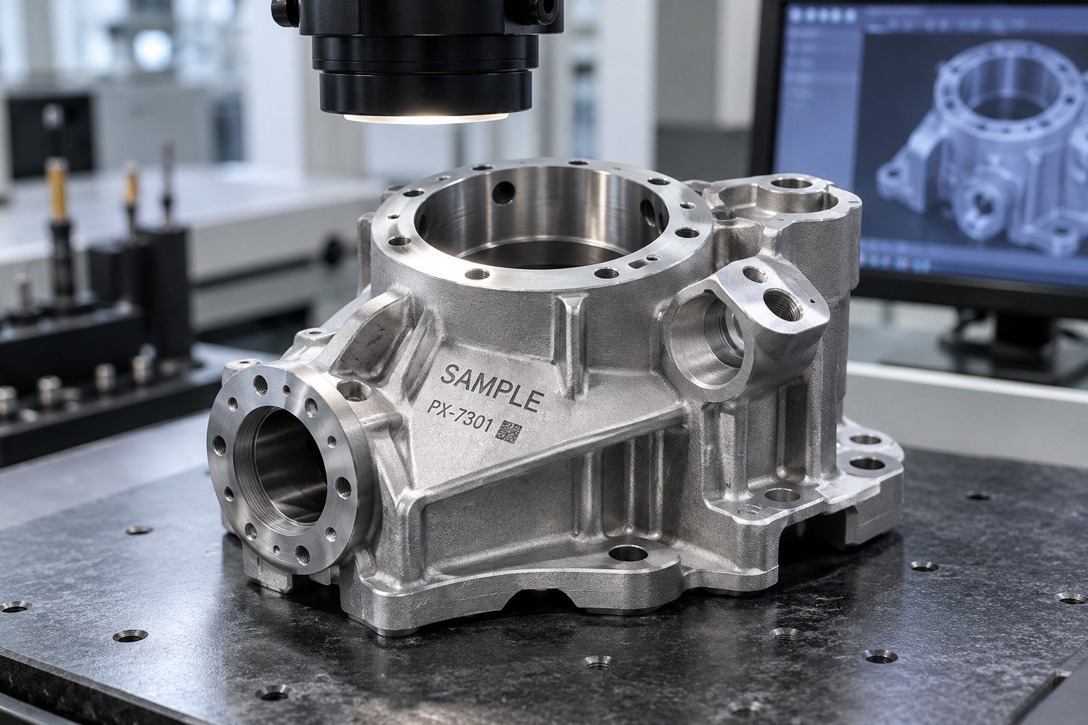 First Marked Samples — illustrative industrial laser-marked component