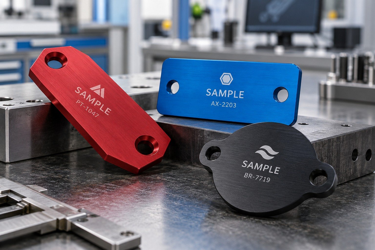Anodized Aluminum — illustrative industrial laser-marked component