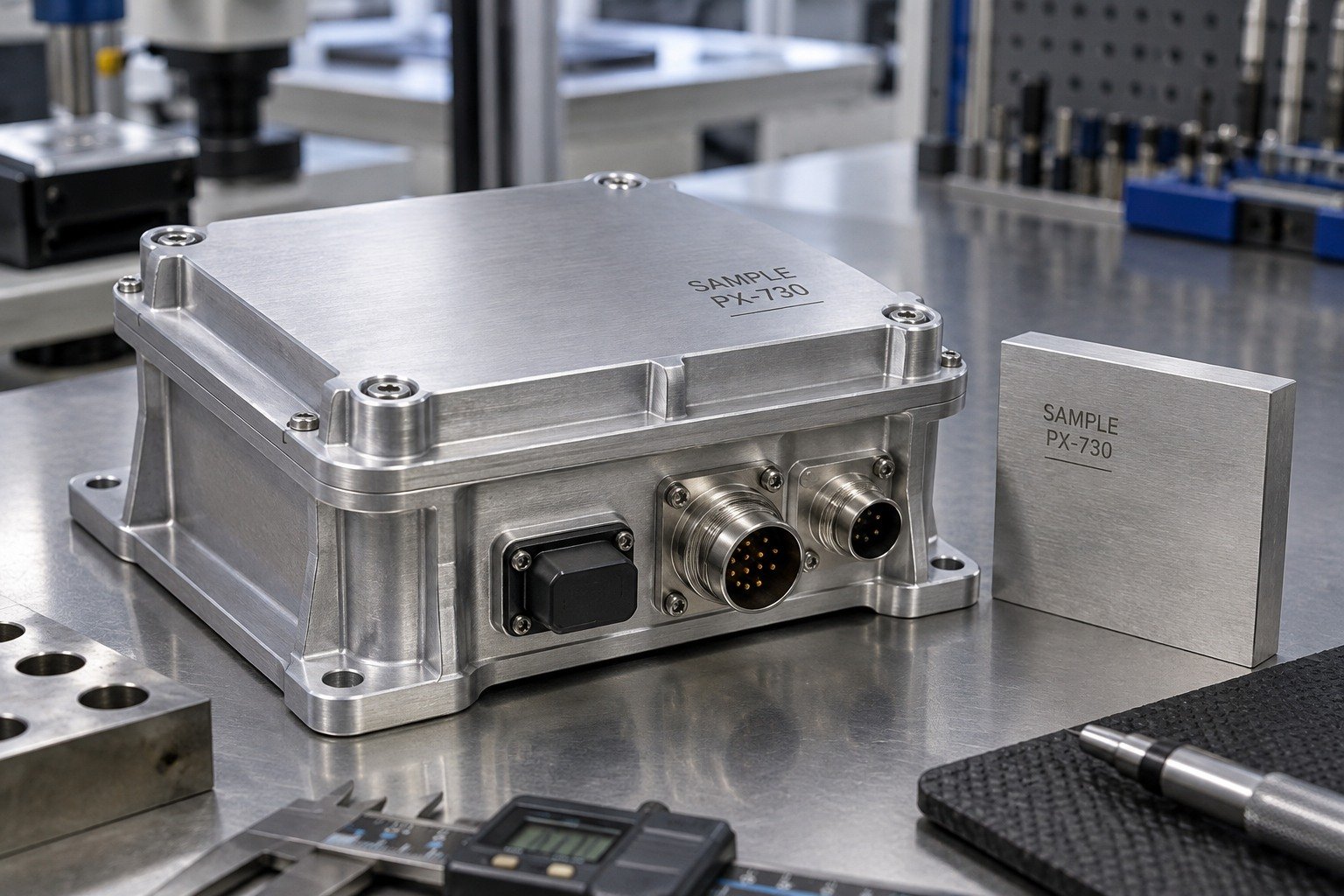 Enclosures & Covers — Material & Method — illustrative industrial laser-marked component