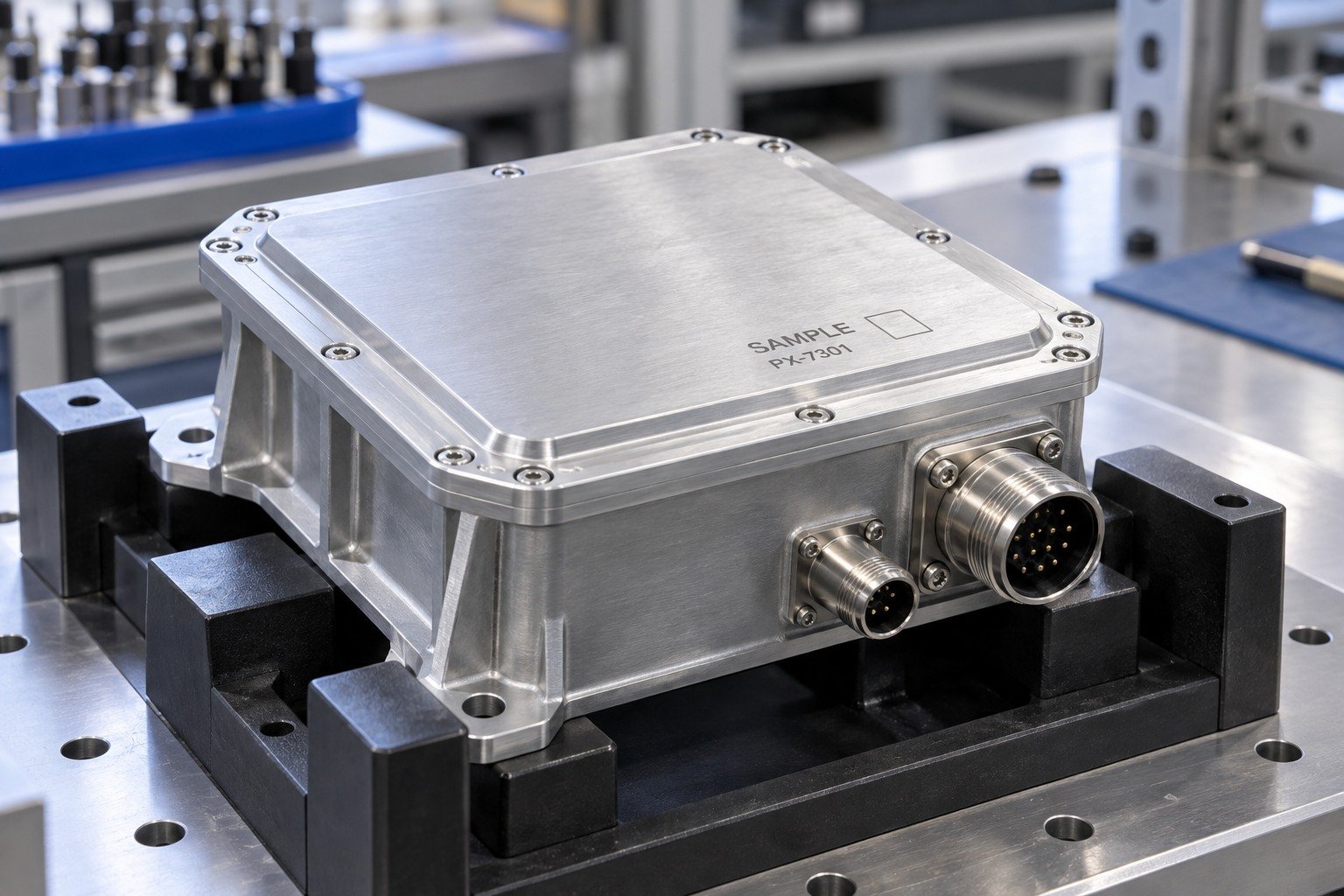 Enclosures & Covers — Artwork & Location — illustrative industrial laser-marked component