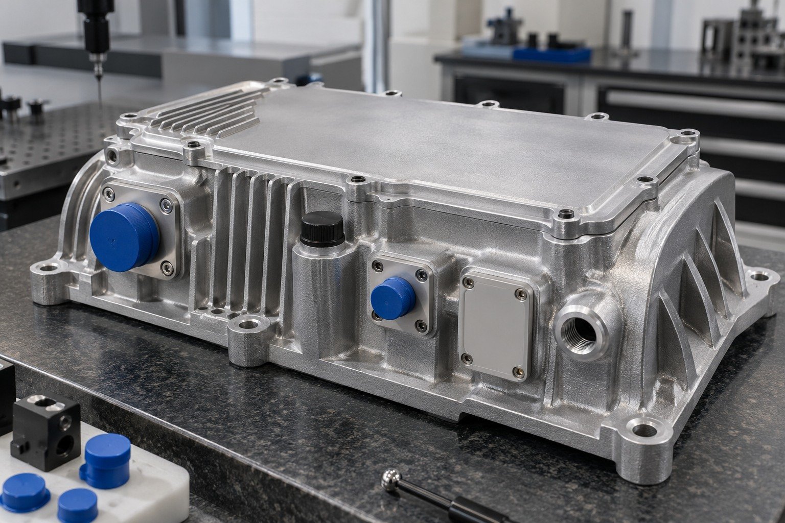 Aluminum Enclosures — Protected Features — illustrative media-blasted metal component