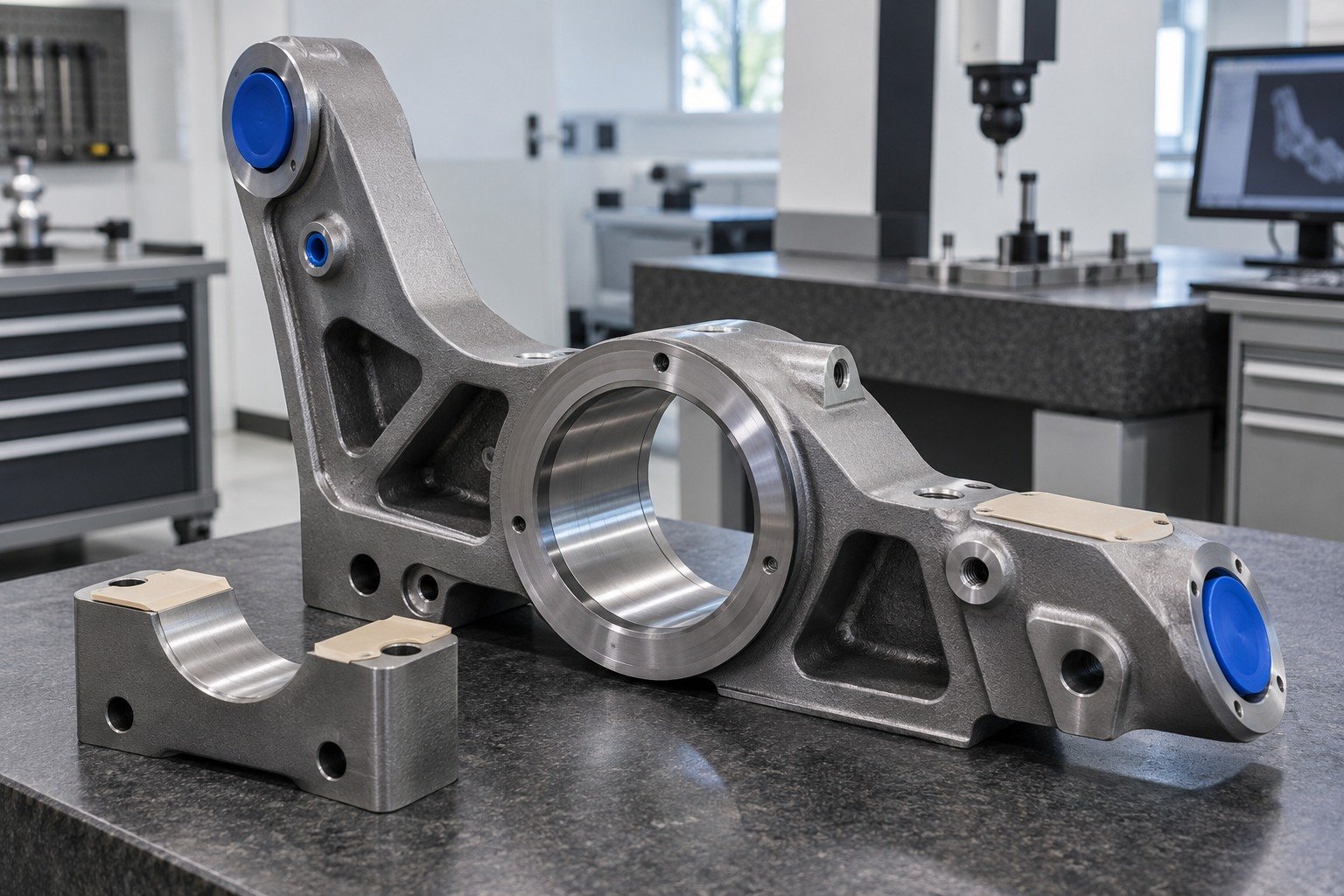 Your Custom Part — Protected Features — illustrative media-blasted metal component