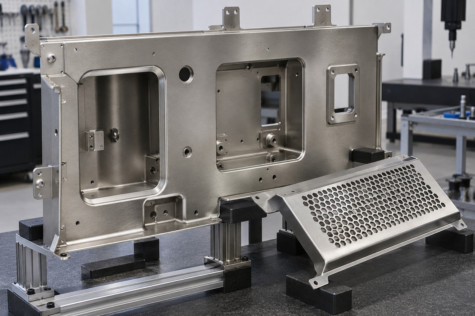 Thin Walls — illustrative media-blasted metal component