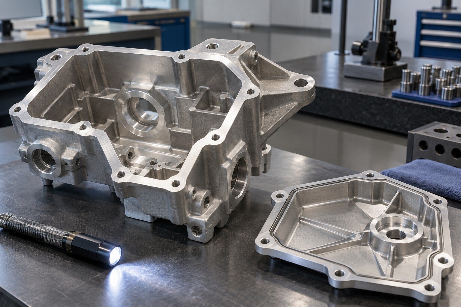 Cleaning & Cavities — illustrative media-blasted metal component