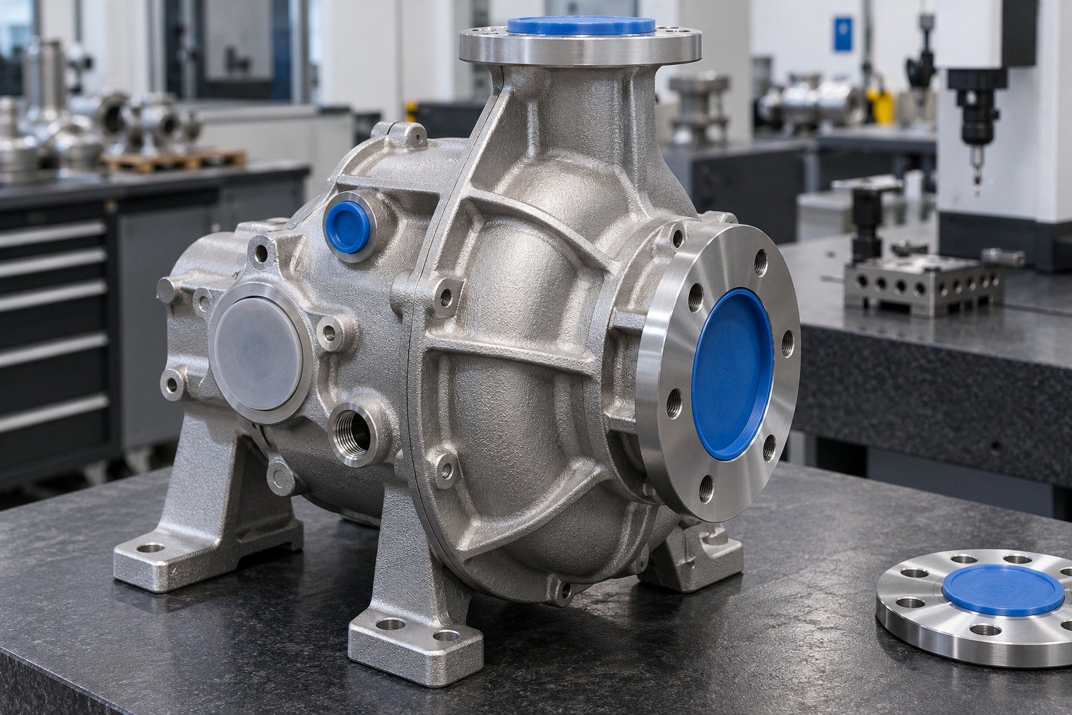 Cast Components — Protected Features — illustrative media-blasted metal component