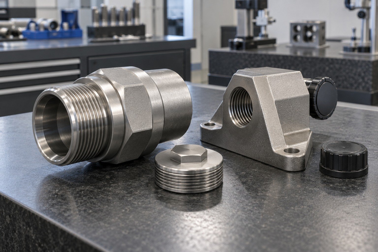 Threaded Interfaces — illustrative media-blasted metal component