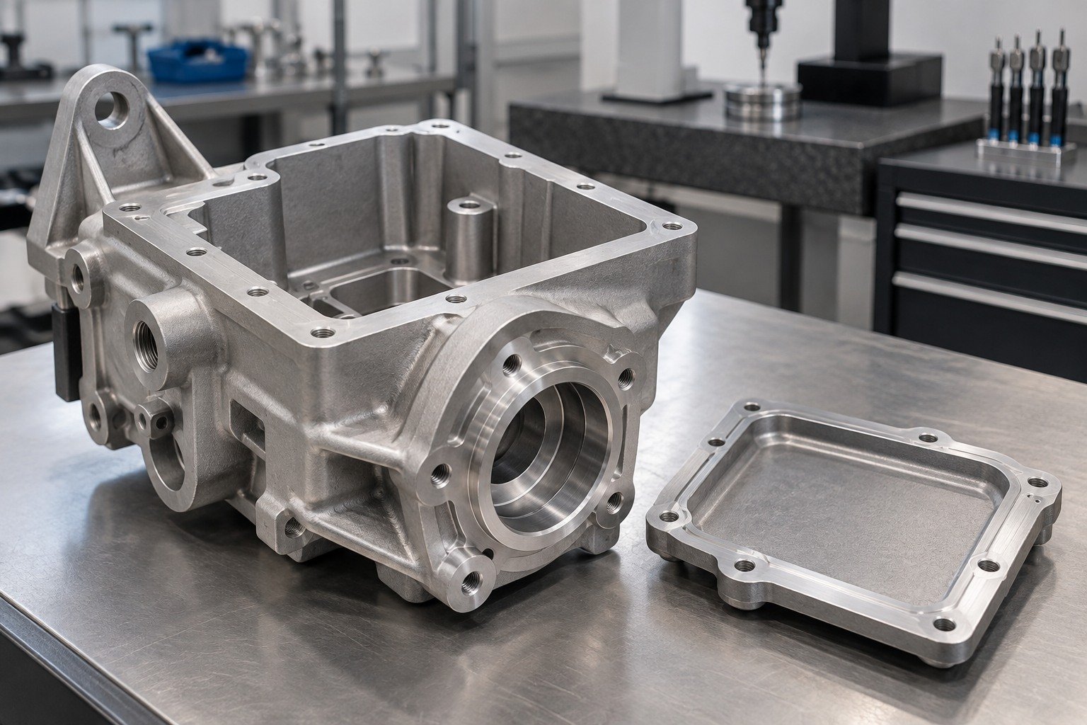 Machined Housings — Your Part — illustrative media-blasted metal component