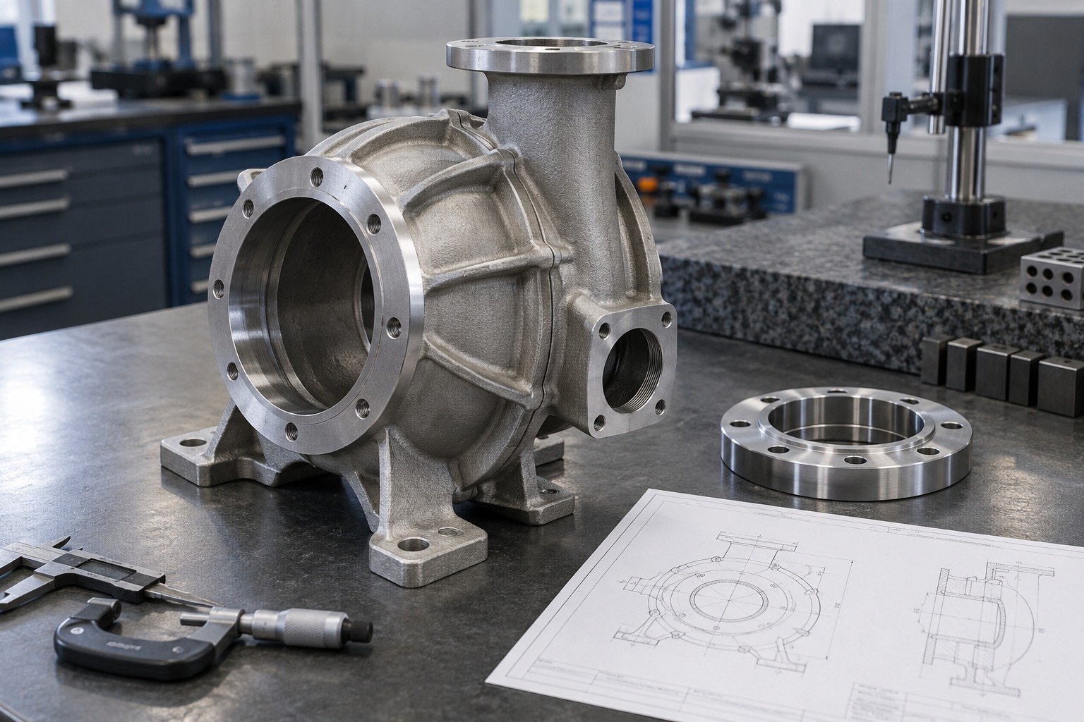 Incoming Parts — illustrative media-blasted metal component