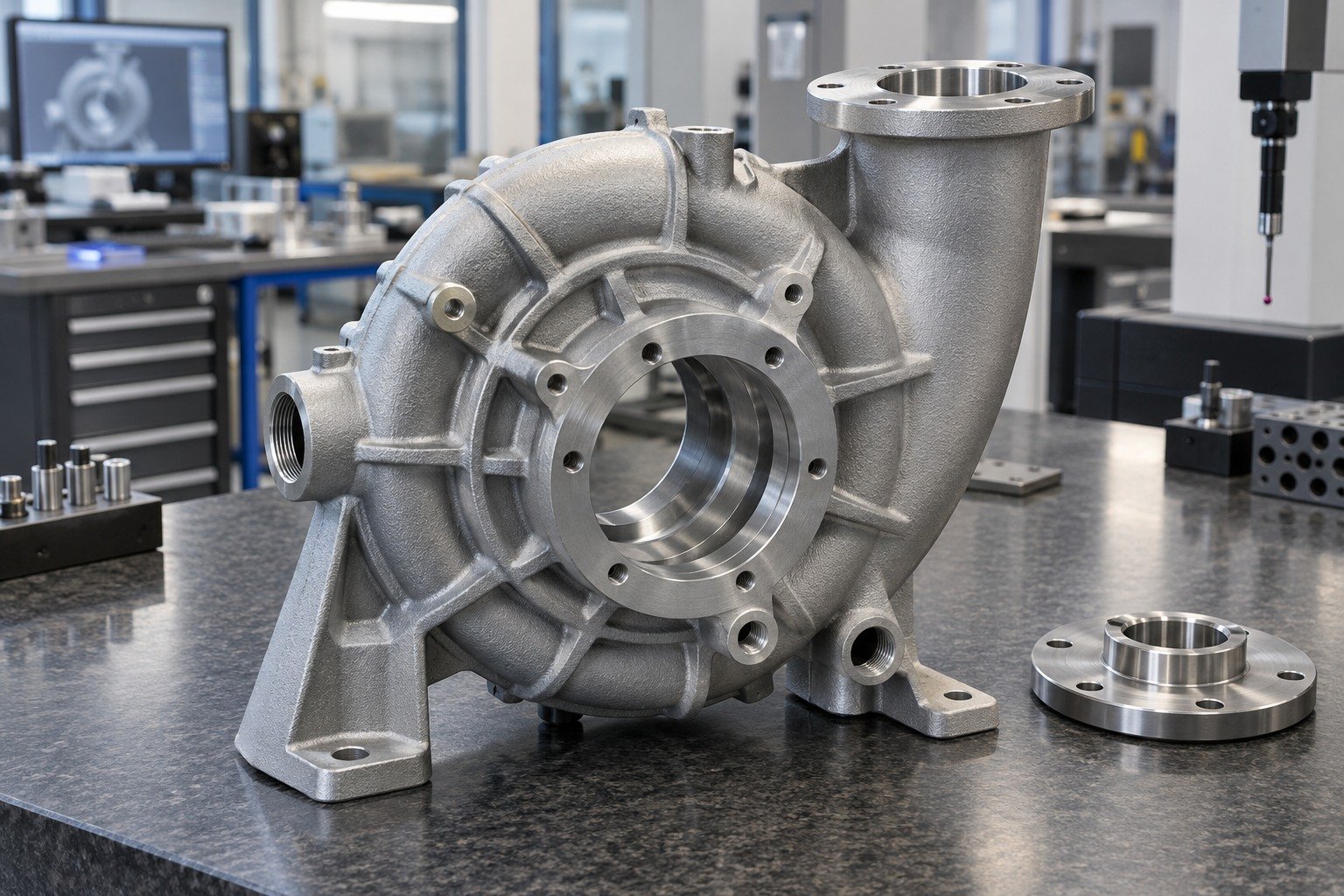 Cast Components — illustrative media-blasted metal component