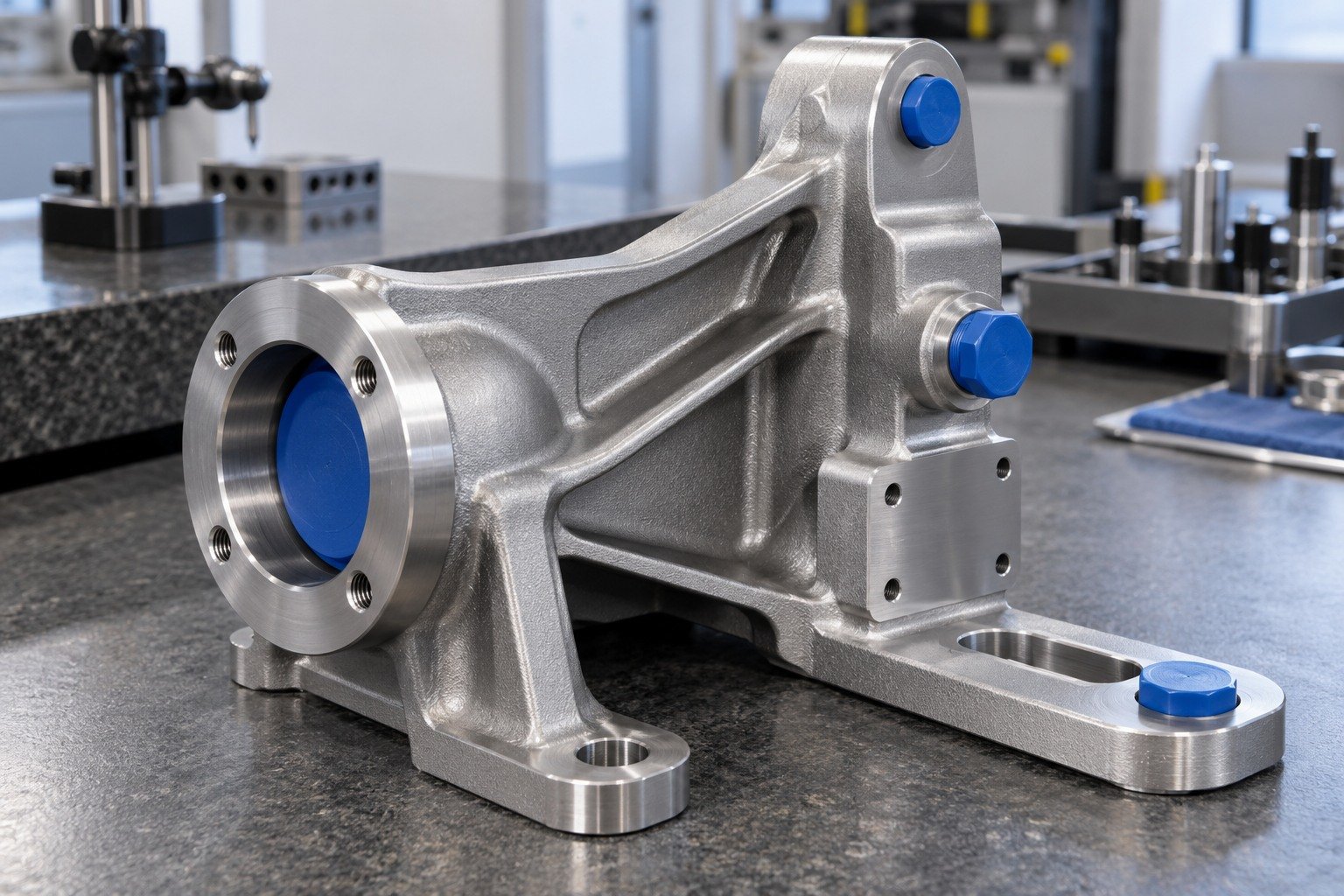 Stainless Components — Protected Features — illustrative media-blasted metal component