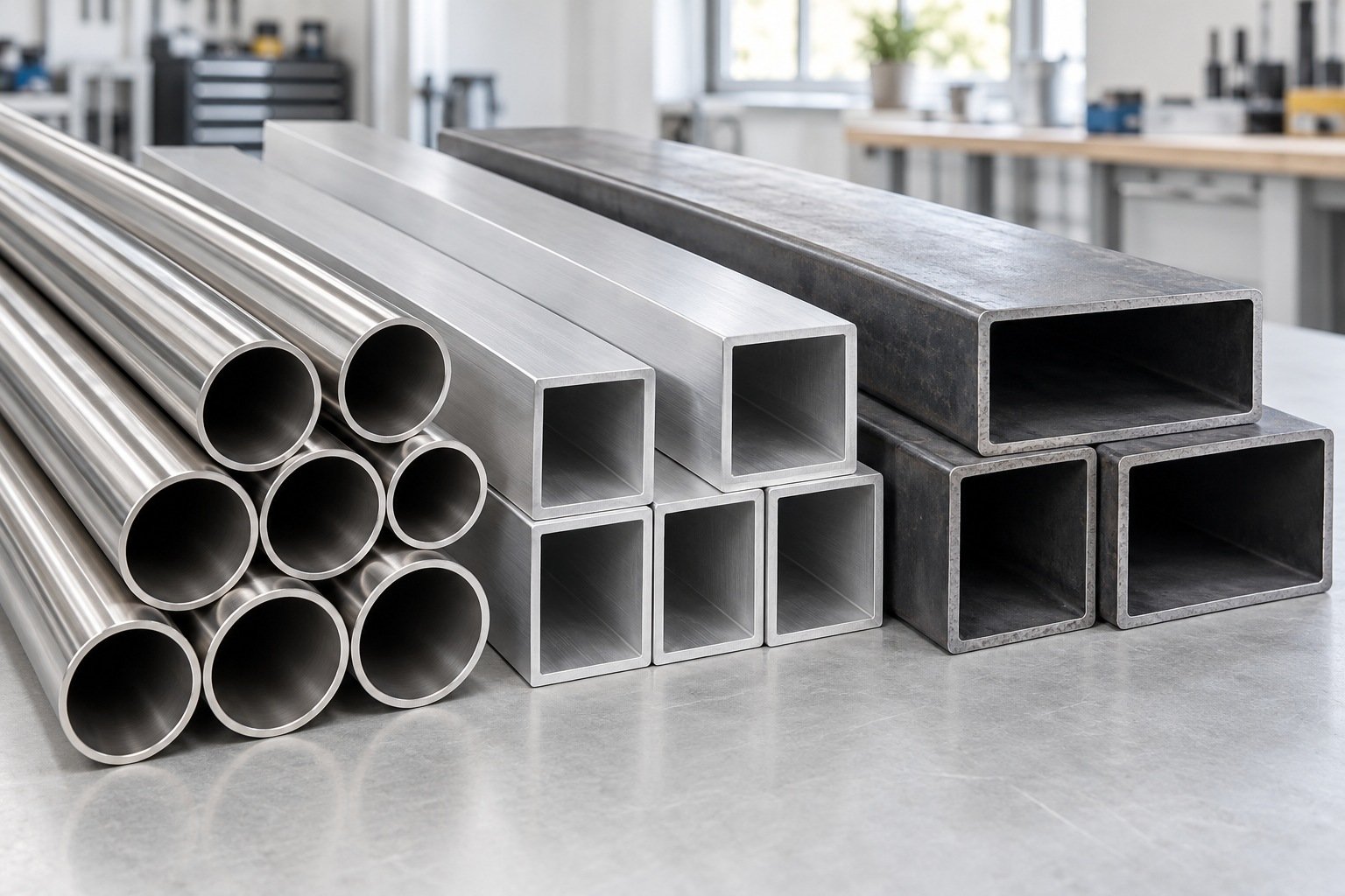 Round stainless, square aluminum and rectangular steel hollow tube stock