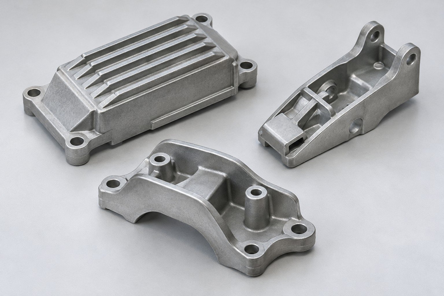 Three distinct detailed zinc Zamak die cast component concepts.