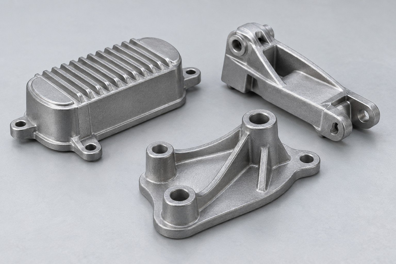 Trois concepts distincts de composants détaillés moulés en zinc Zamak.