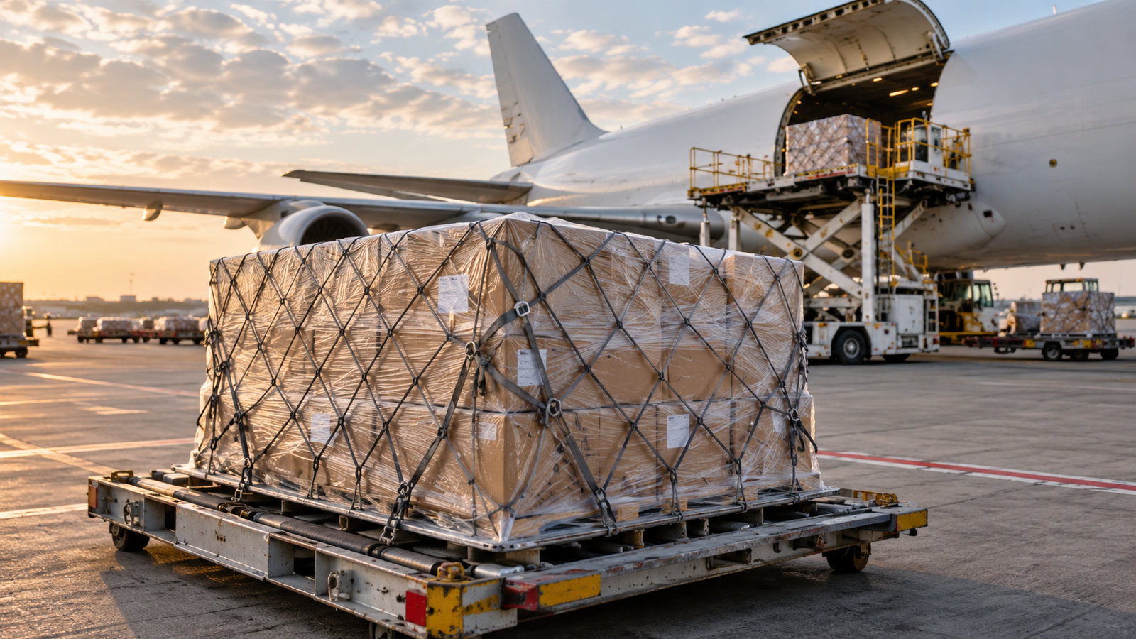 Illustrative air cargo pallet awaiting loading