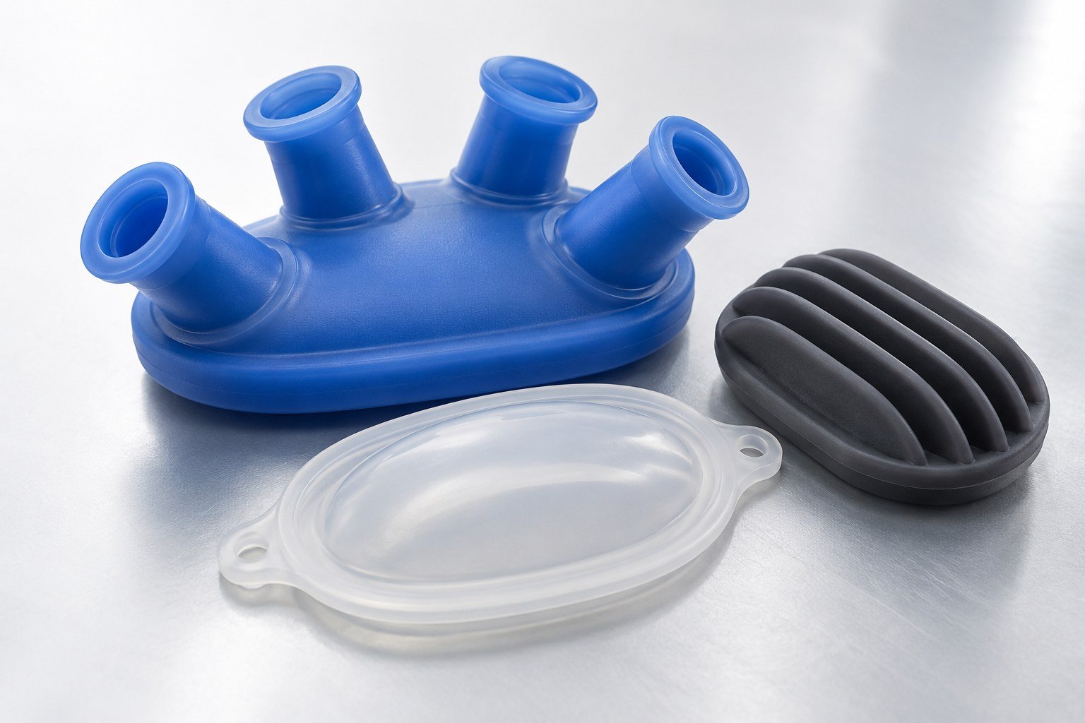 Illustrative custom silicone component concepts; not customer parts.