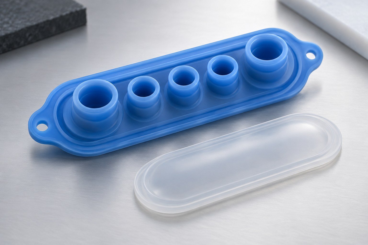 Concetti illustrativi di componenti in silicone personalizzati; non sono parti di clienti.