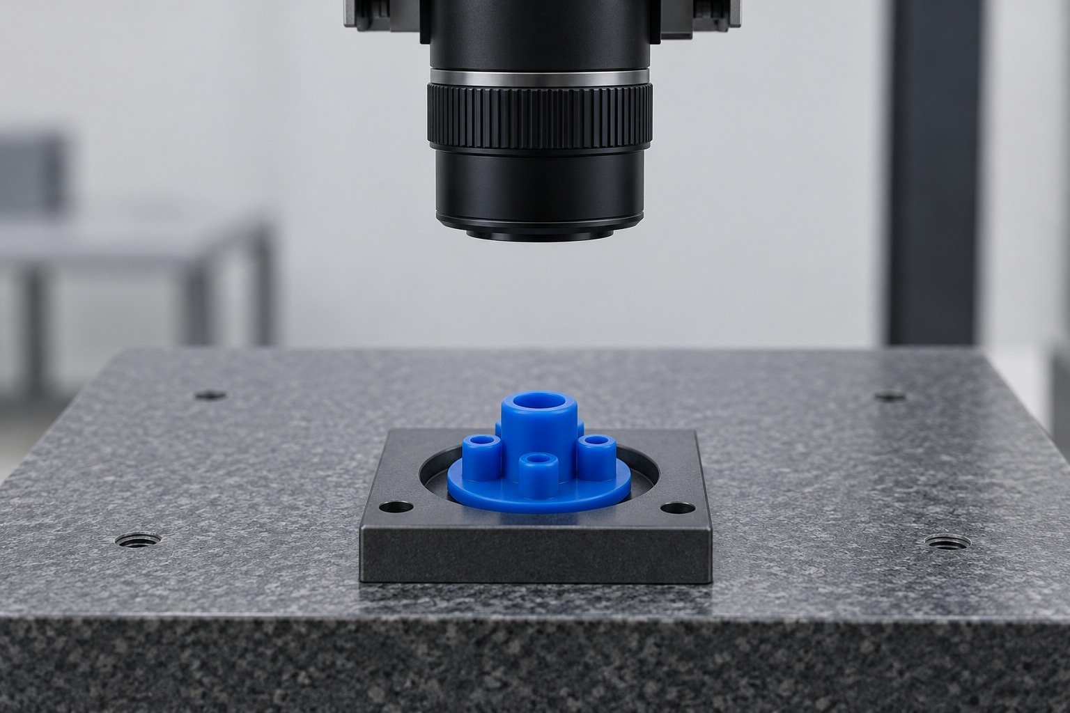 Illustrative supported silicone part beneath an optical inspection camera