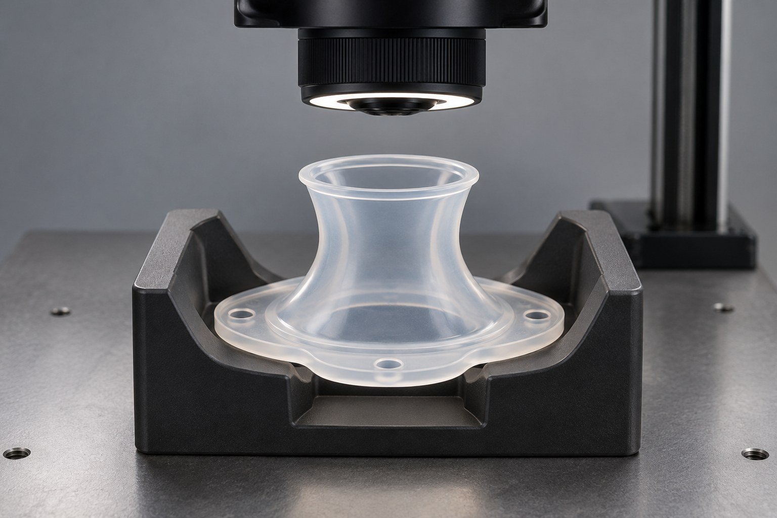 Componente silicone supportato sotto una camera di controllo ottico illustrativa