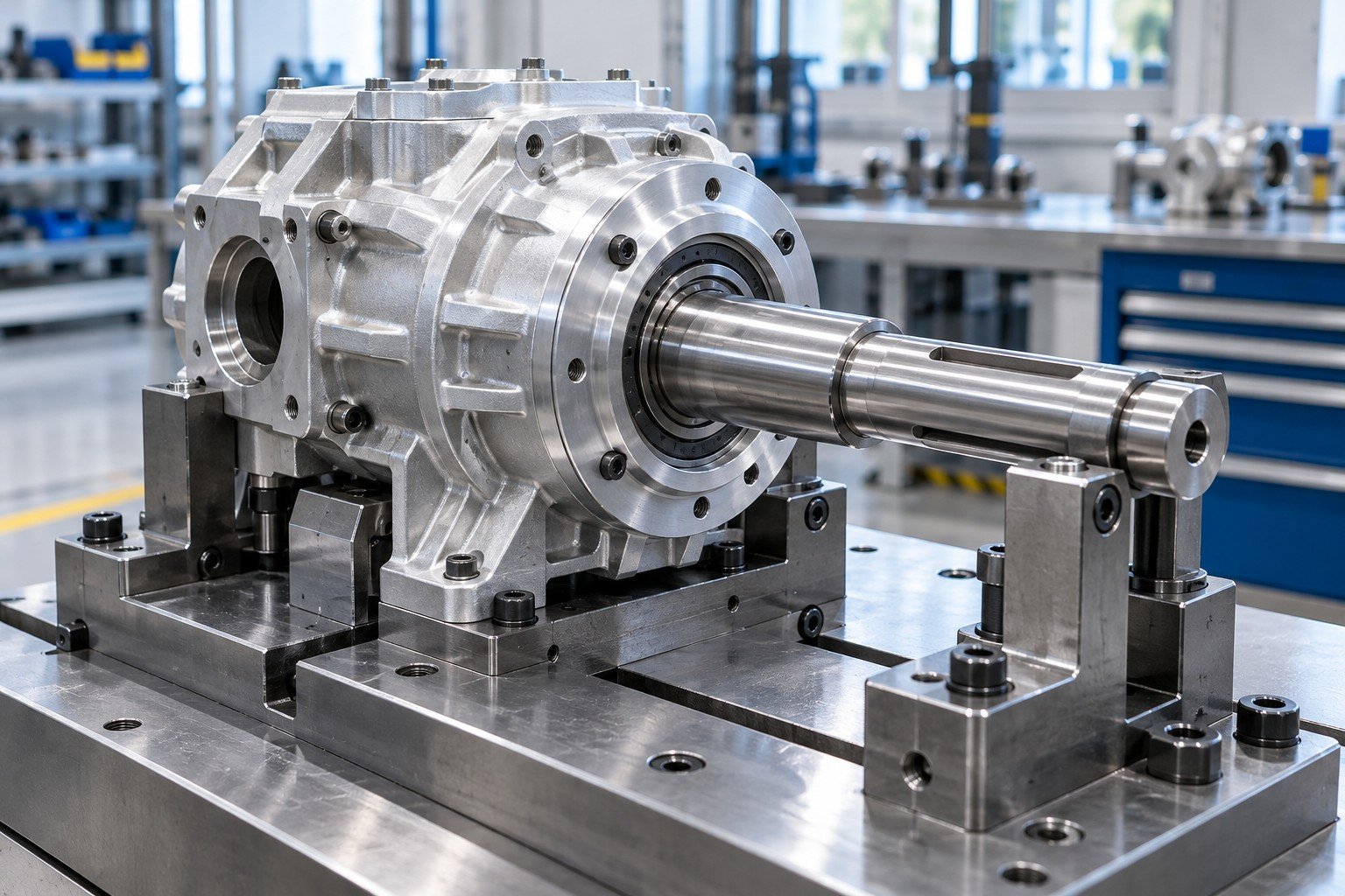 Aluminum housing and steel shaft assembled in dedicated locating fixture