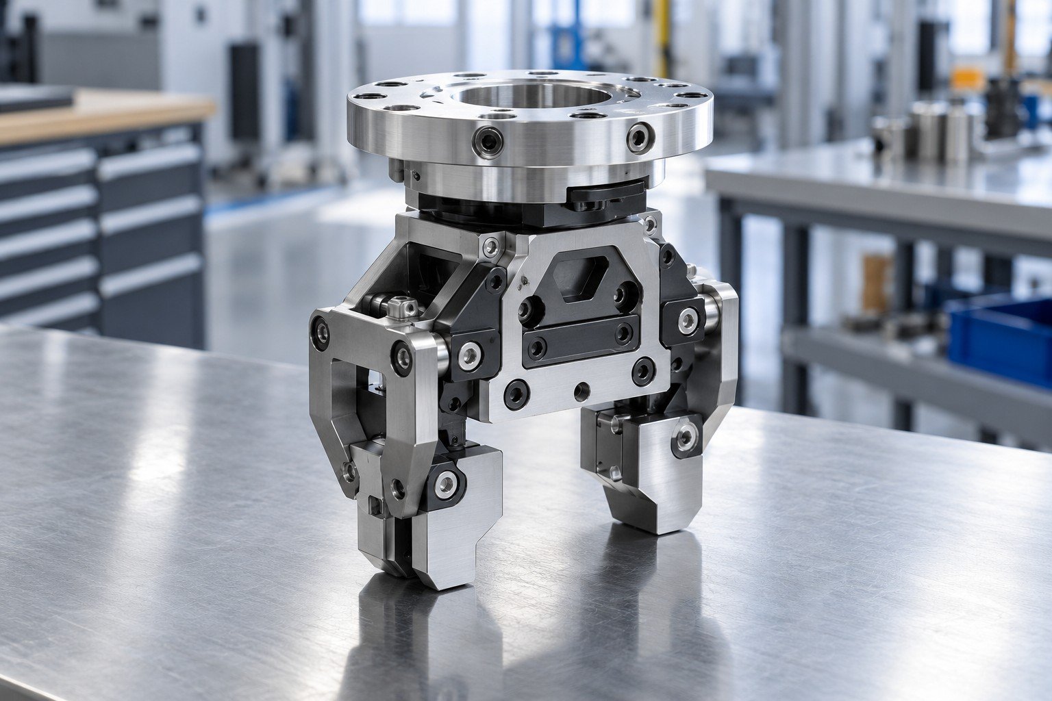Compact robotics end effector mounting carriage without electronics